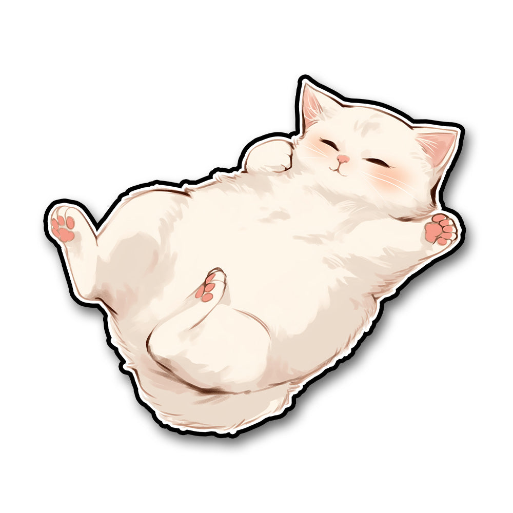 Lazy Chubby Cat Lying On Back Sticker