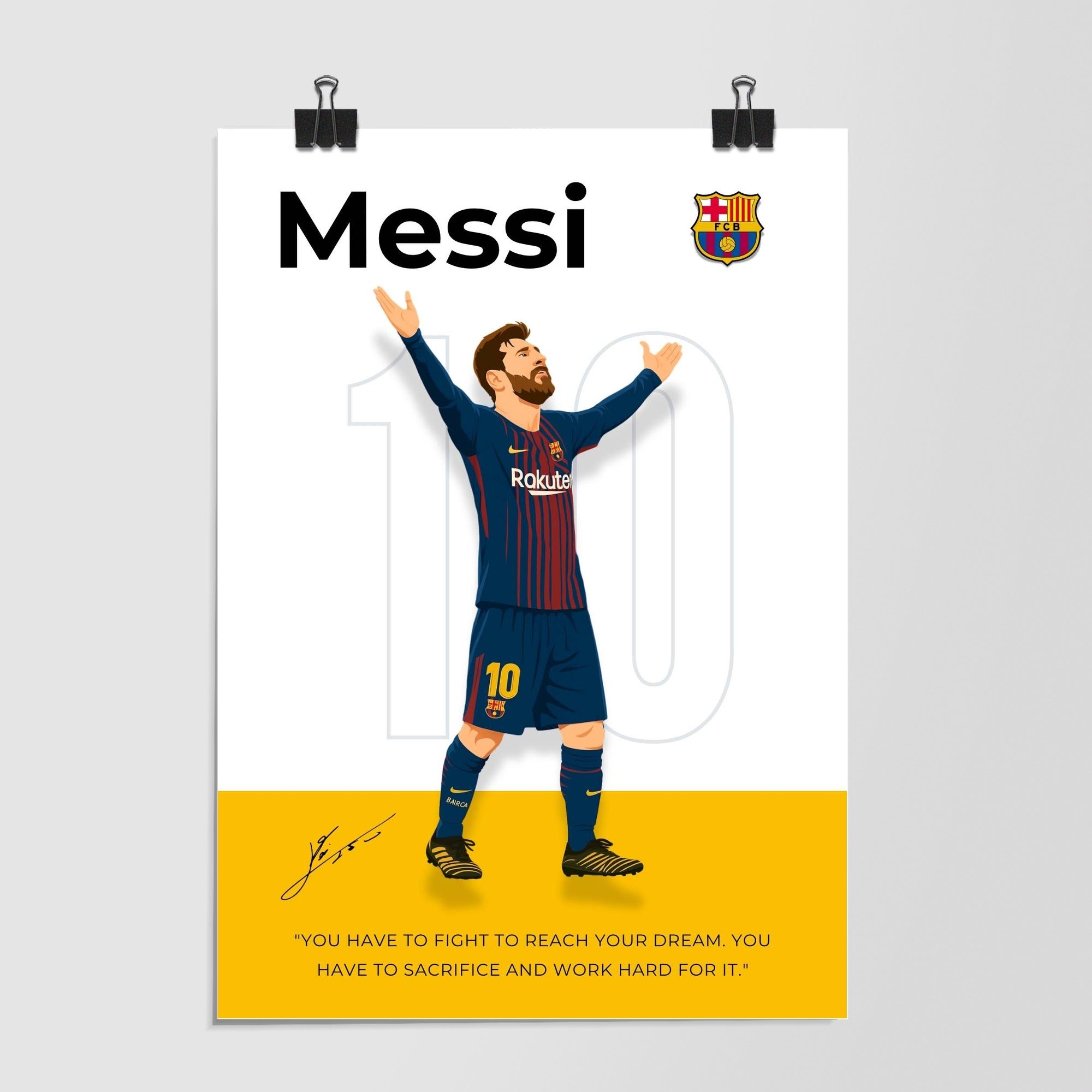 Lionel Messi Fight For Dream Quote White Dramatic by Decalz