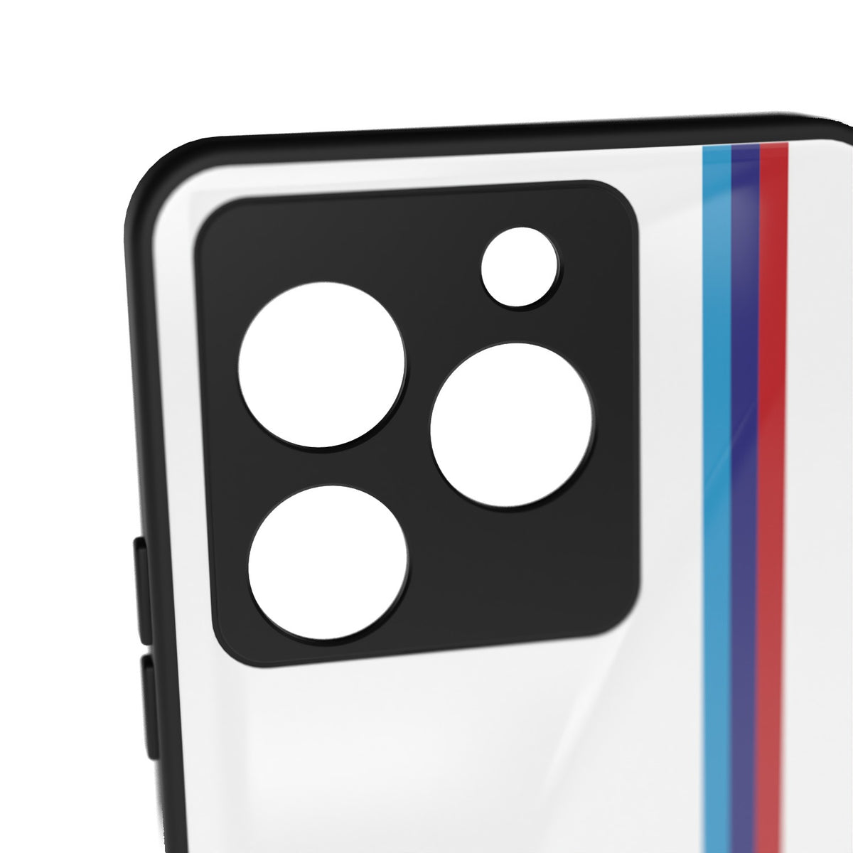 M Sport white printed metal phone case - camera close-up