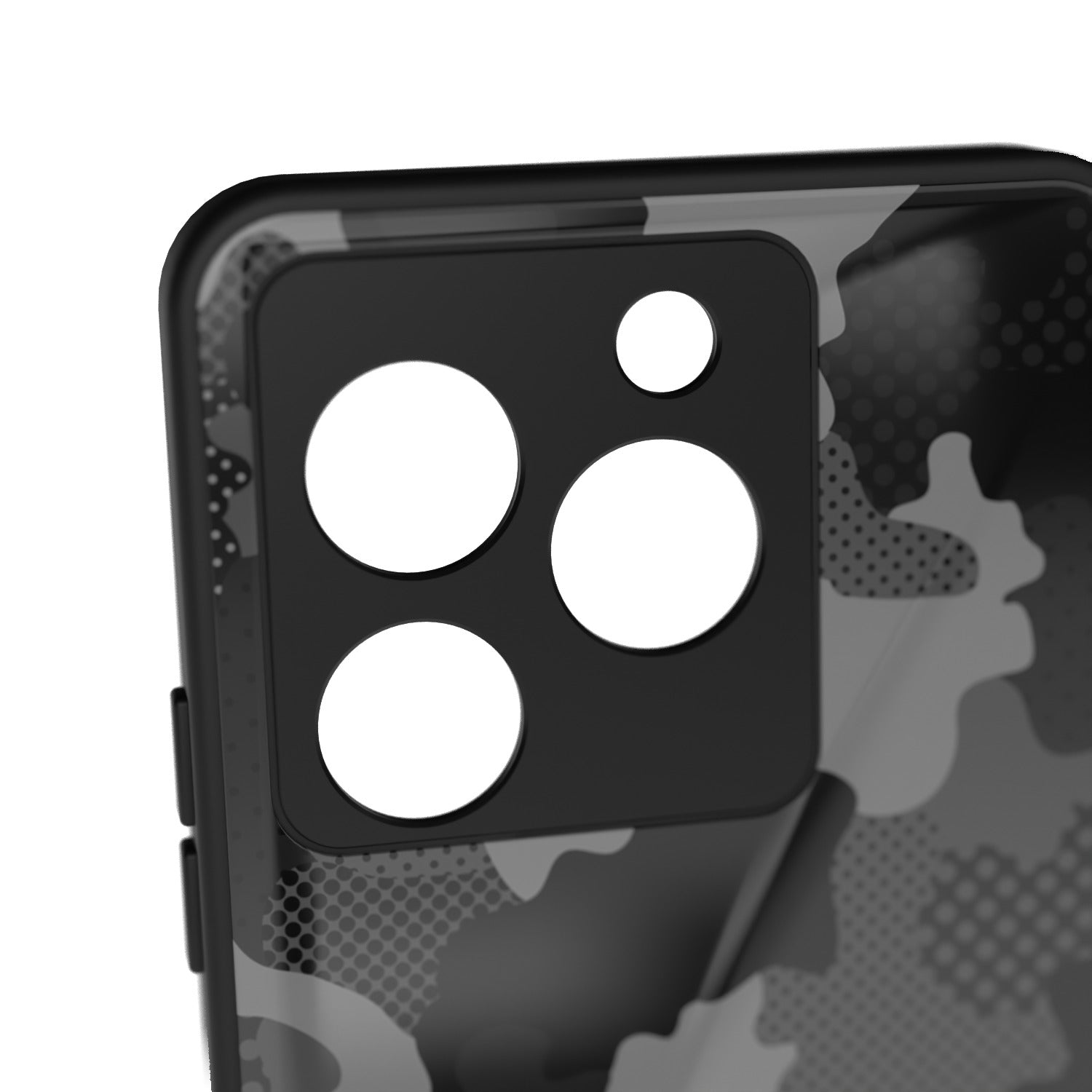 Military Black Camo printed metal phone case - camera close-up