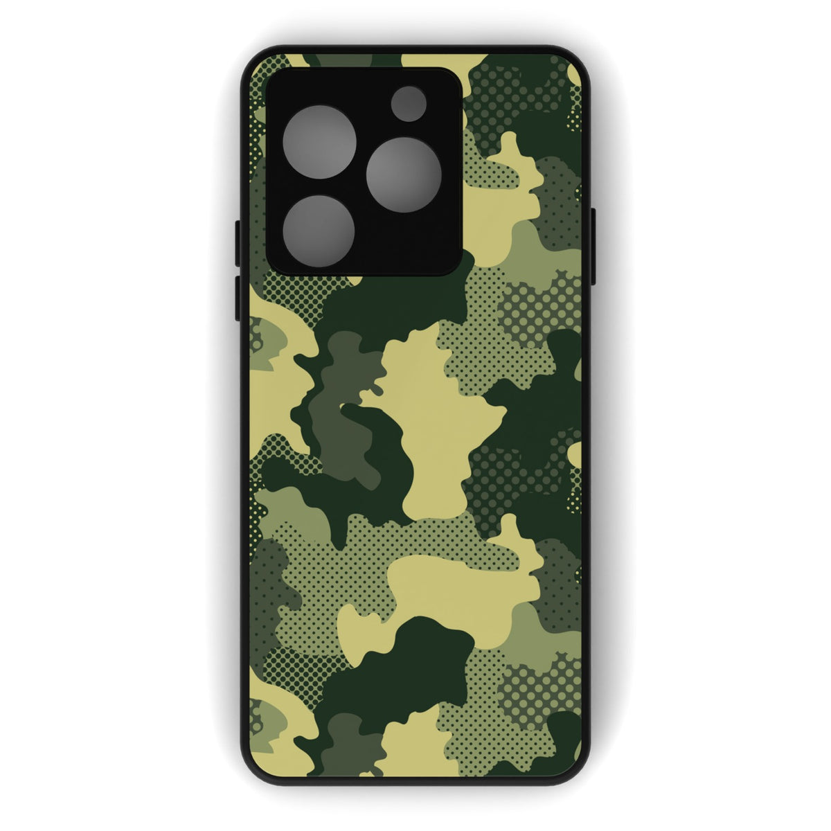 Military Green Camo printed metal phone case - flat back view