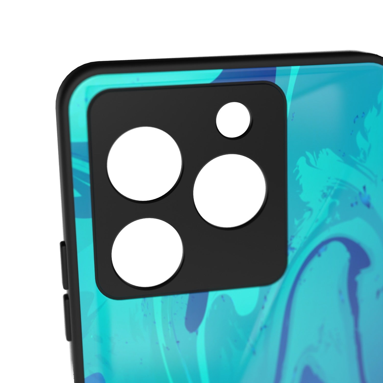 Posiden Blue printed metal phone case - camera close-up
