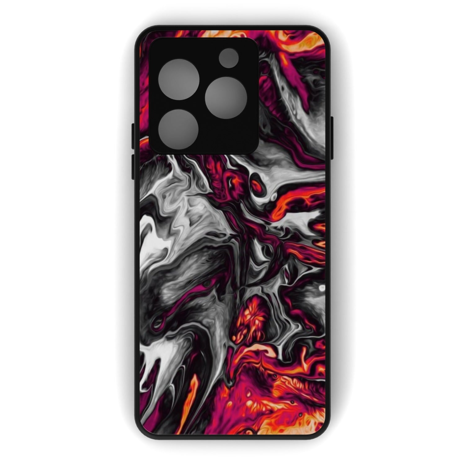 Red Hot Lava printed metal phone case - flat back view