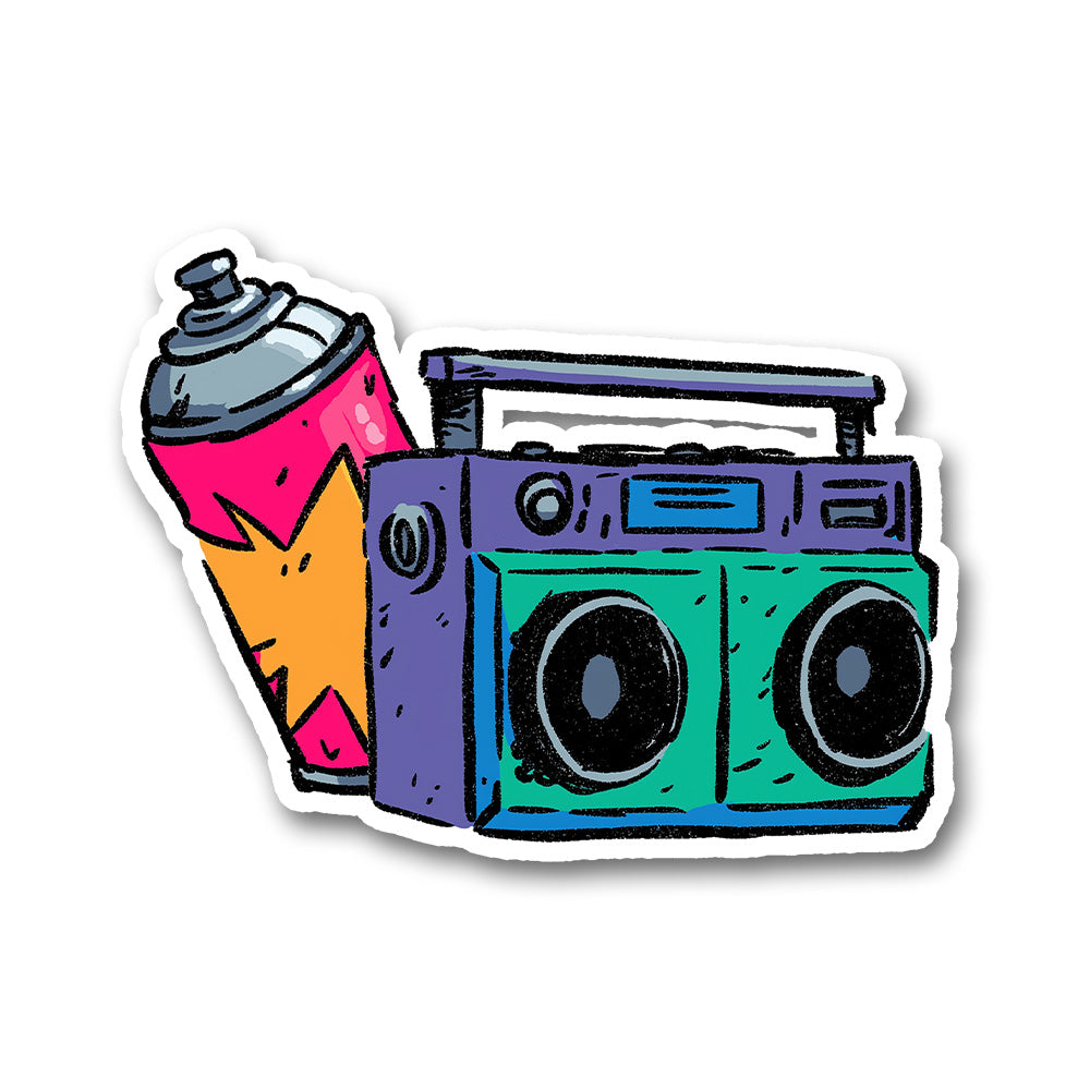 Retro Boombox And Spray Can Graffiti Sticker