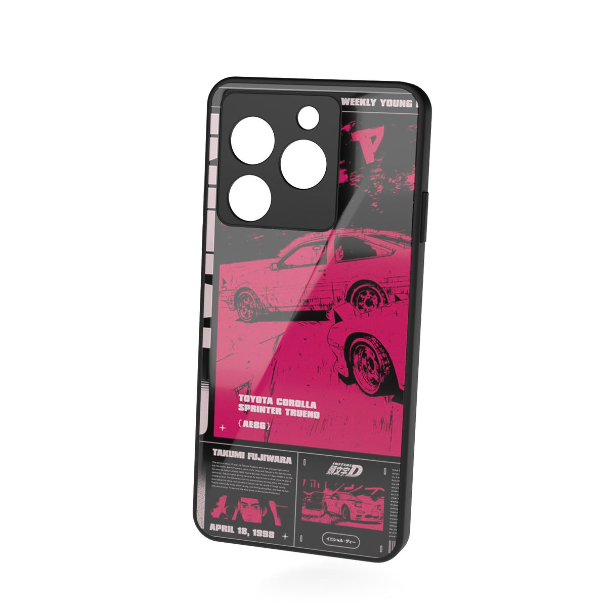 Retro Toyota printed metal phone case - floating back view