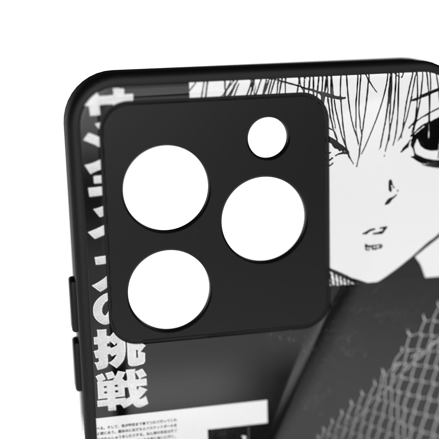 Senpai printed metal phone case - camera close-up