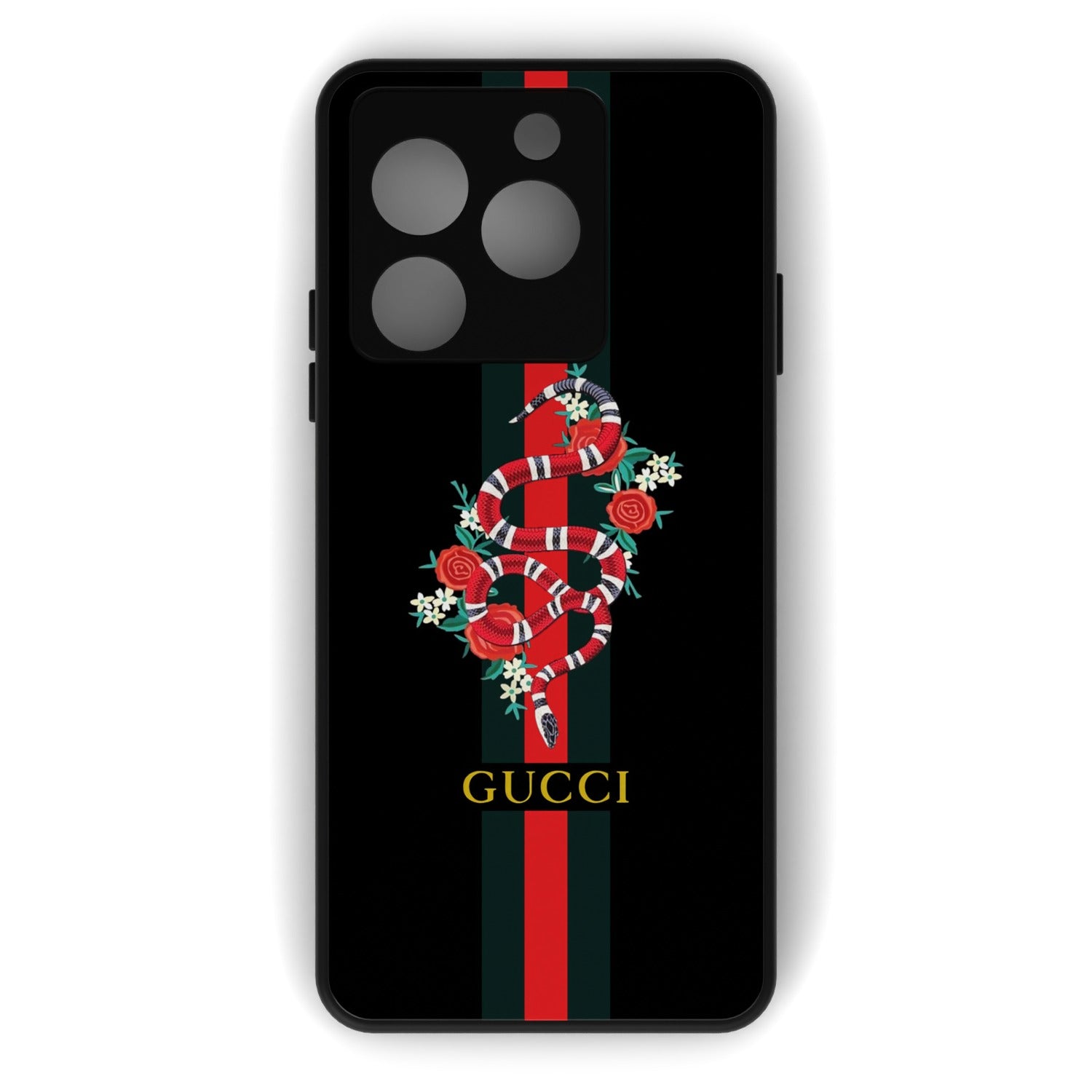 Serpent printed metal phone case - flat back view