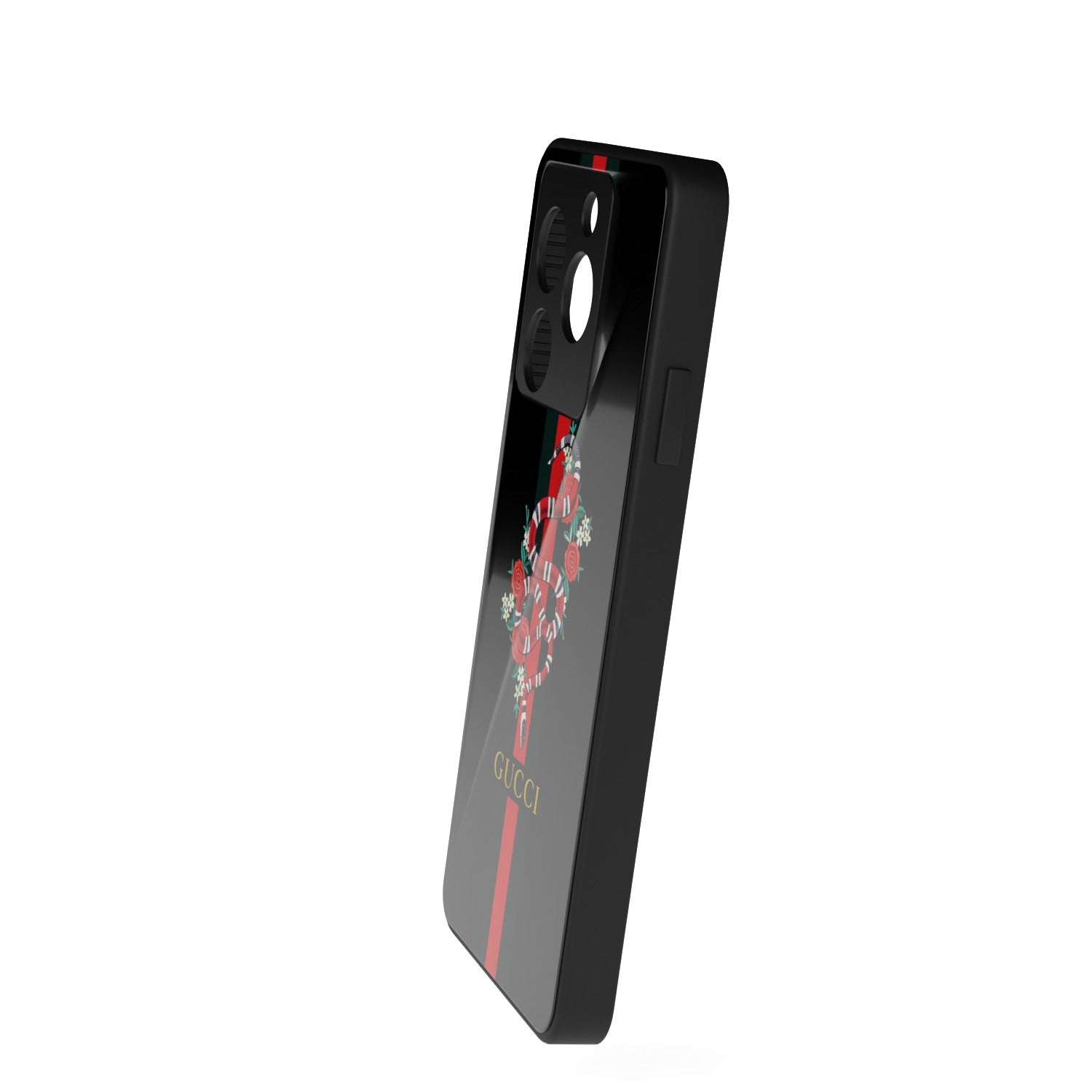 Serpent printed metal phone case - side view