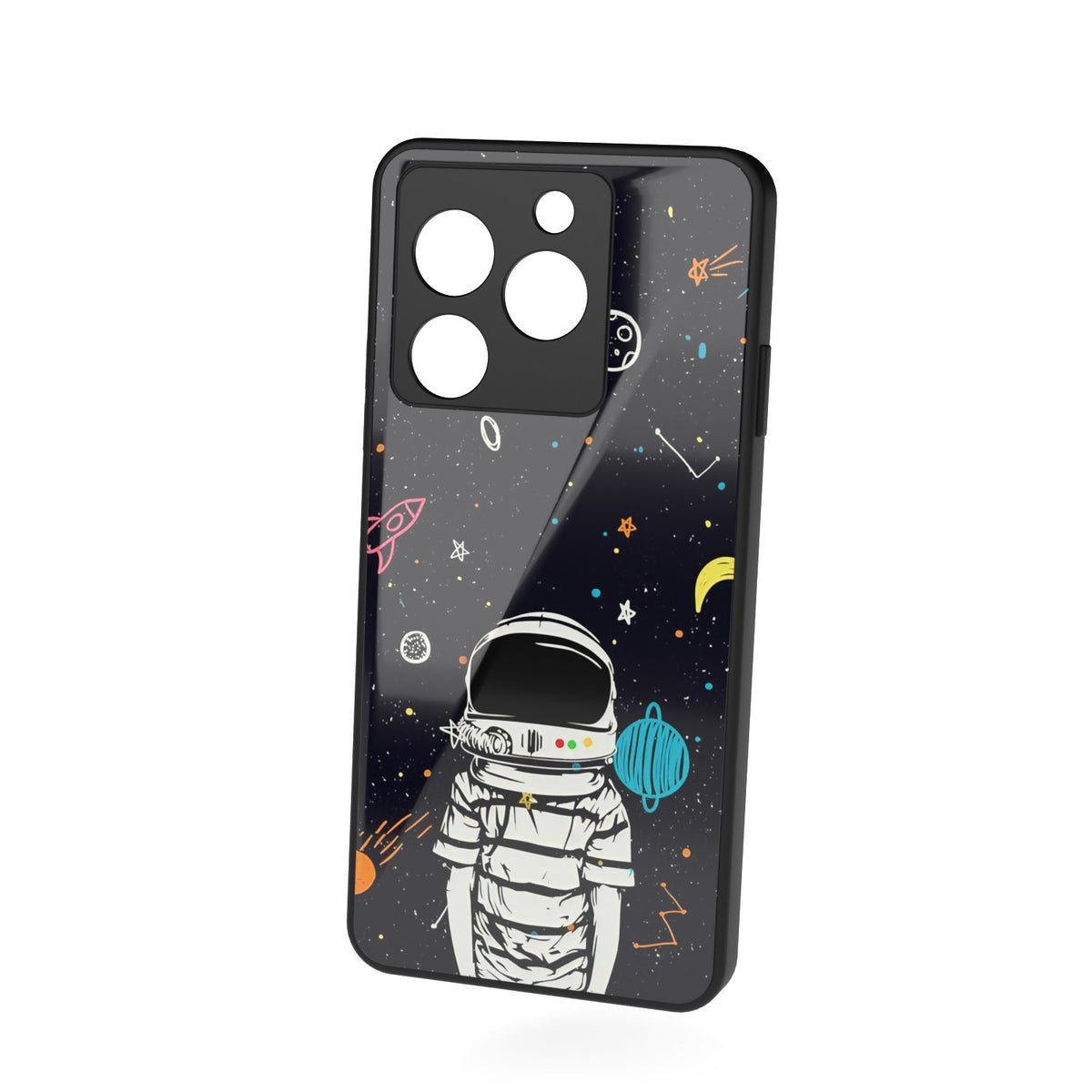 Space Boy printed metal phone case - floating back view