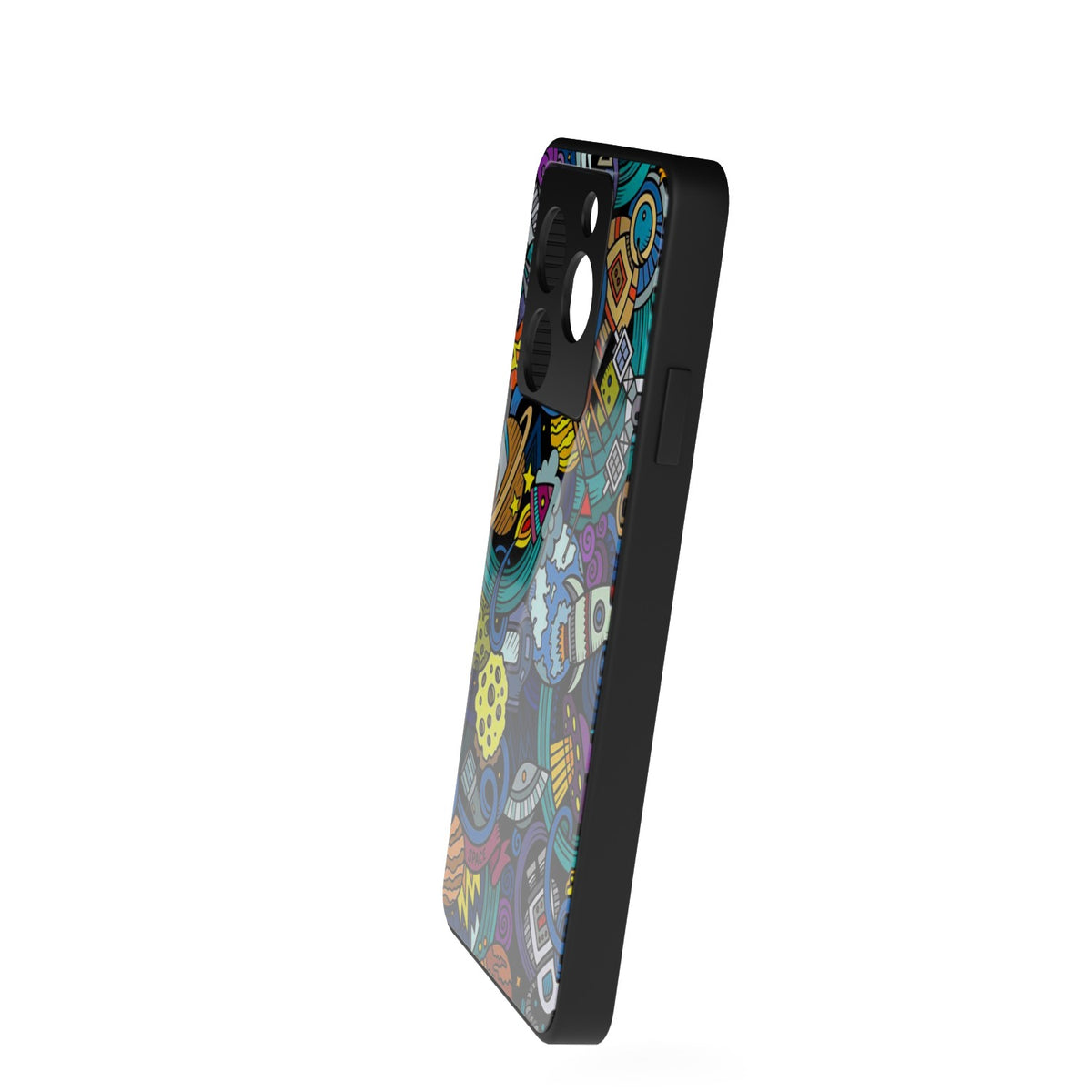 Space Doodle printed metal phone case - side view