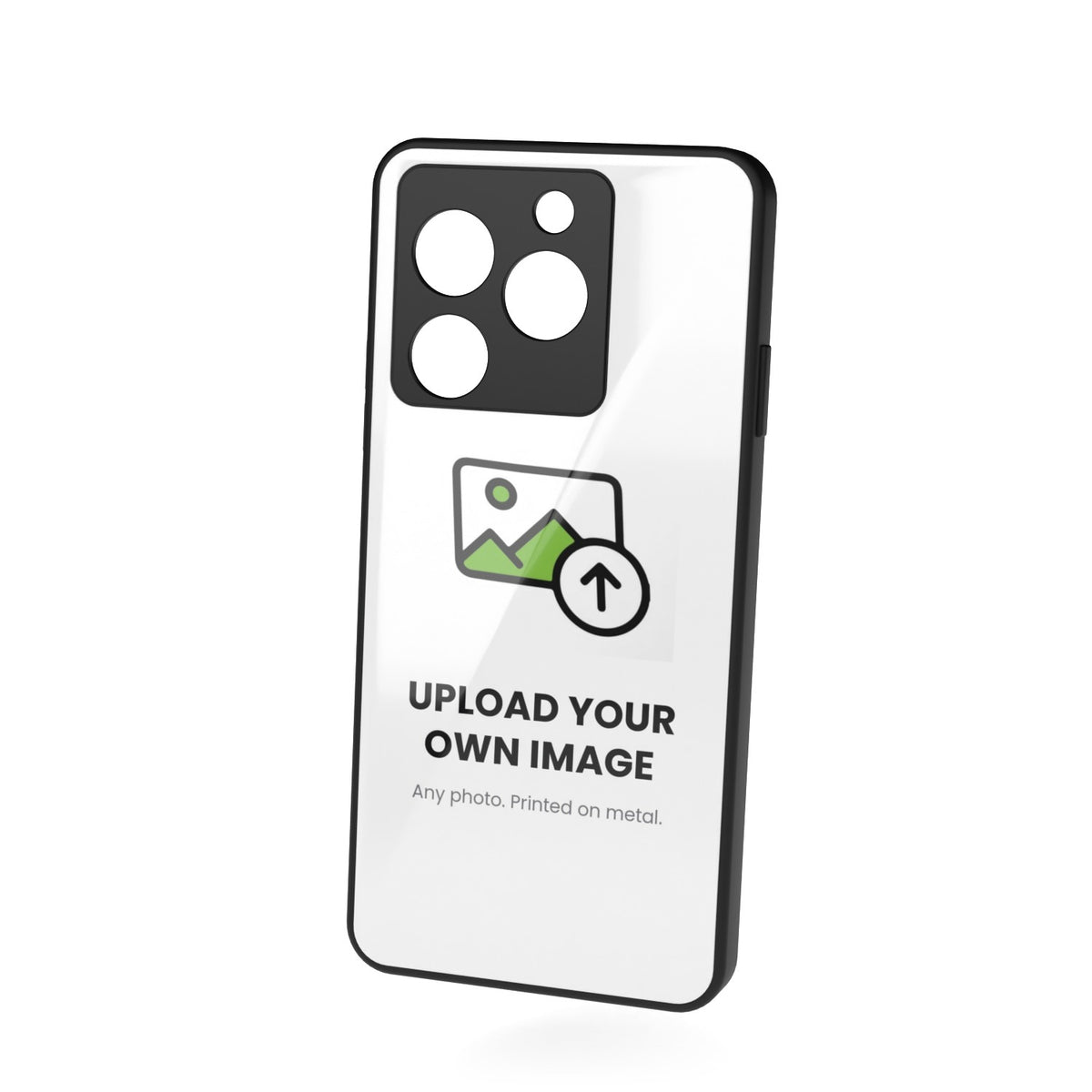 Upload your own photo printed metal phone case - floating back view