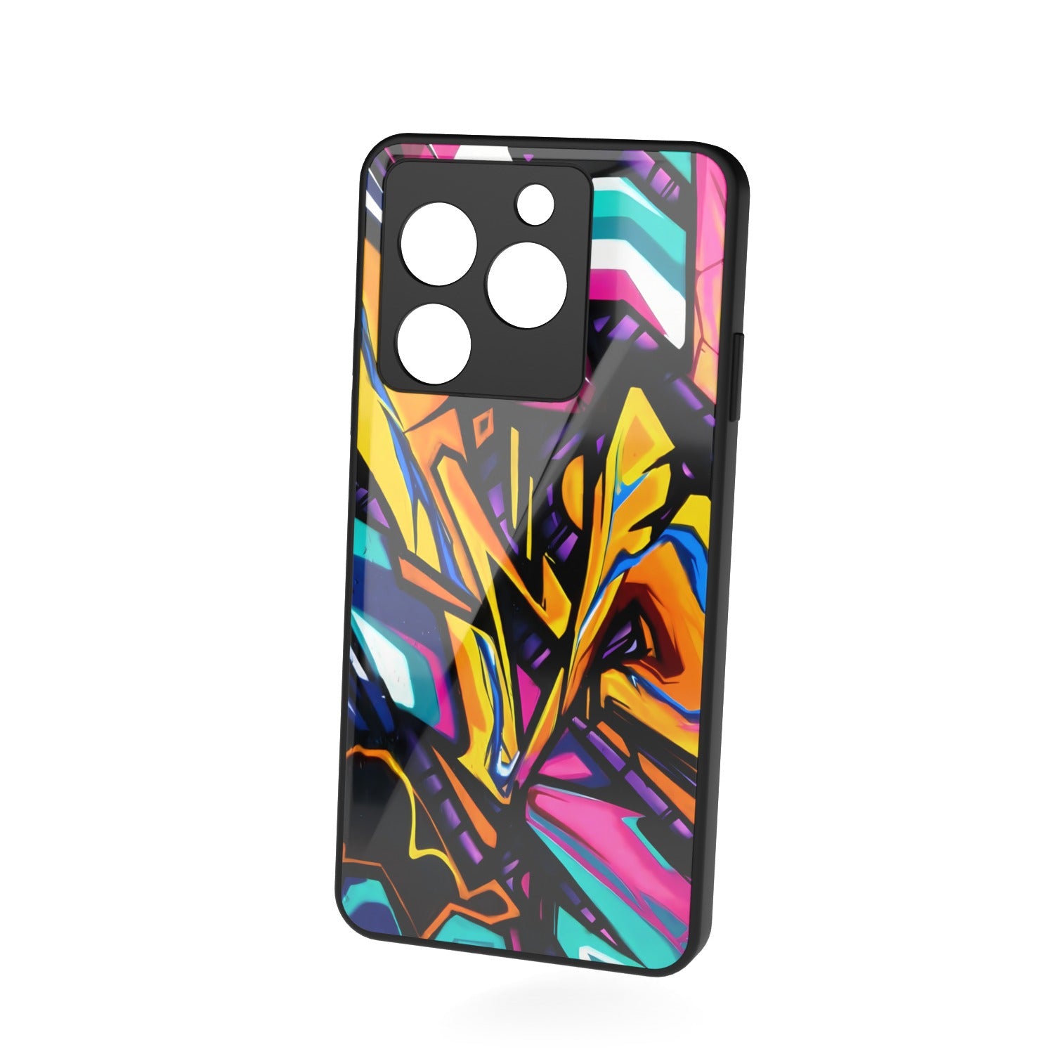 Urban Graffiti printed metal phone case - floating back view