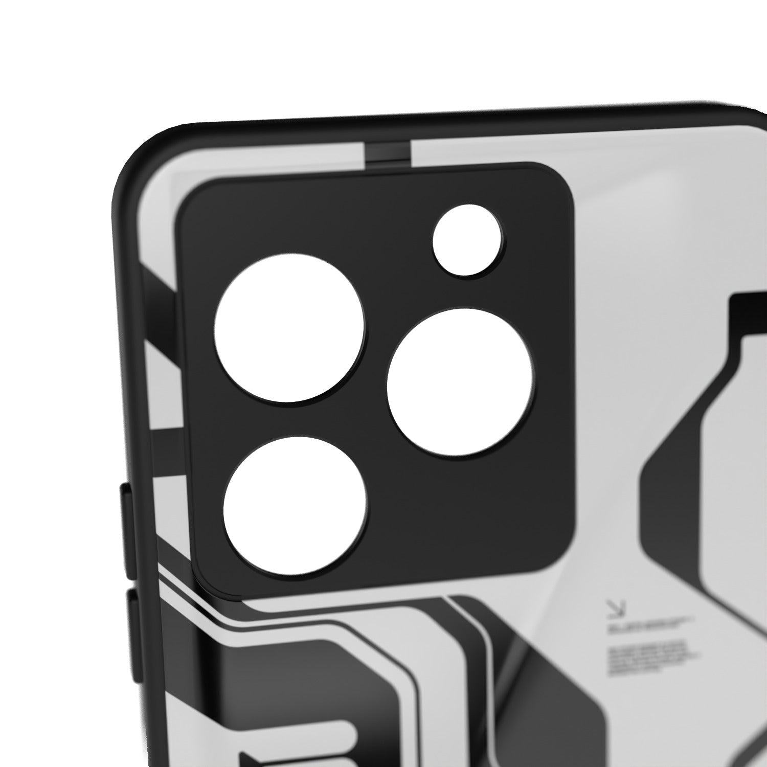 White Cyberpunk printed metal phone case - camera close-up