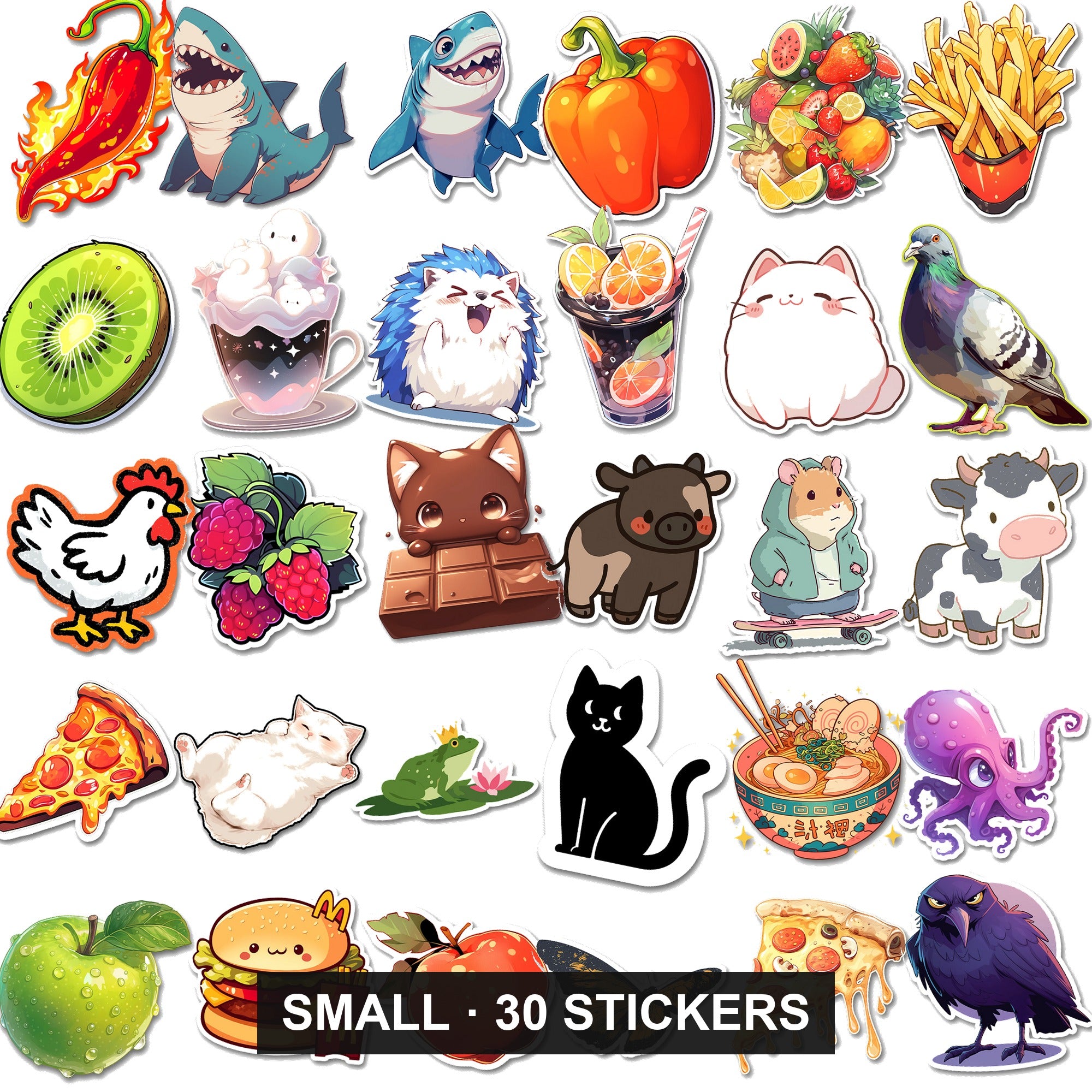 Cute Mix Sticker Bundle - 30 stickers, every design shown