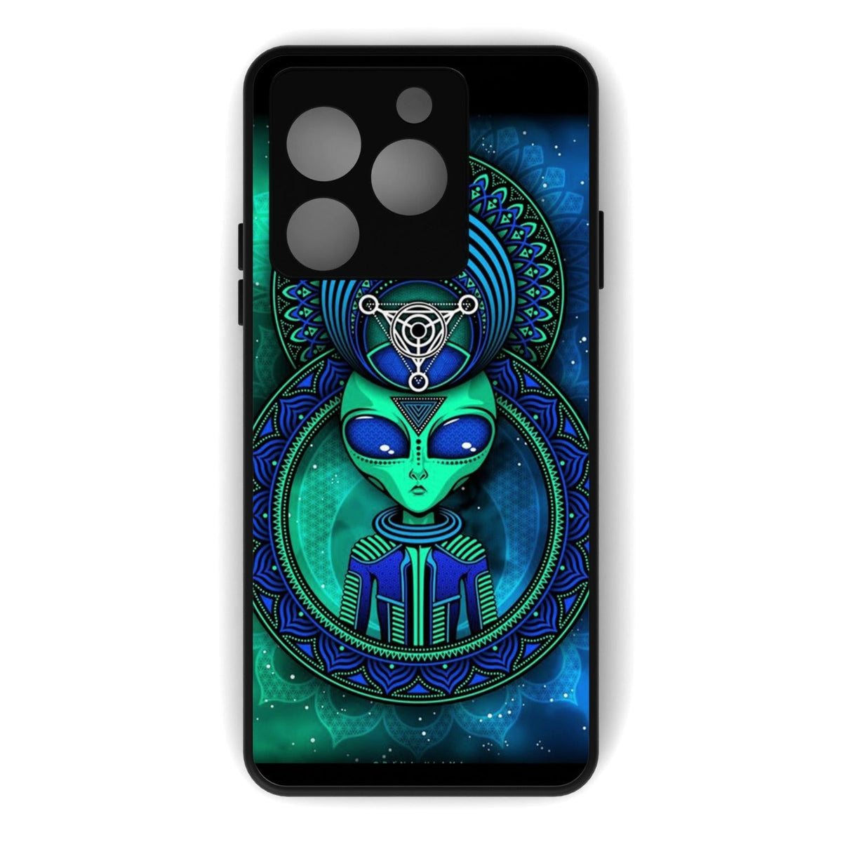 Alien Aura printed metal phone case - flat back view