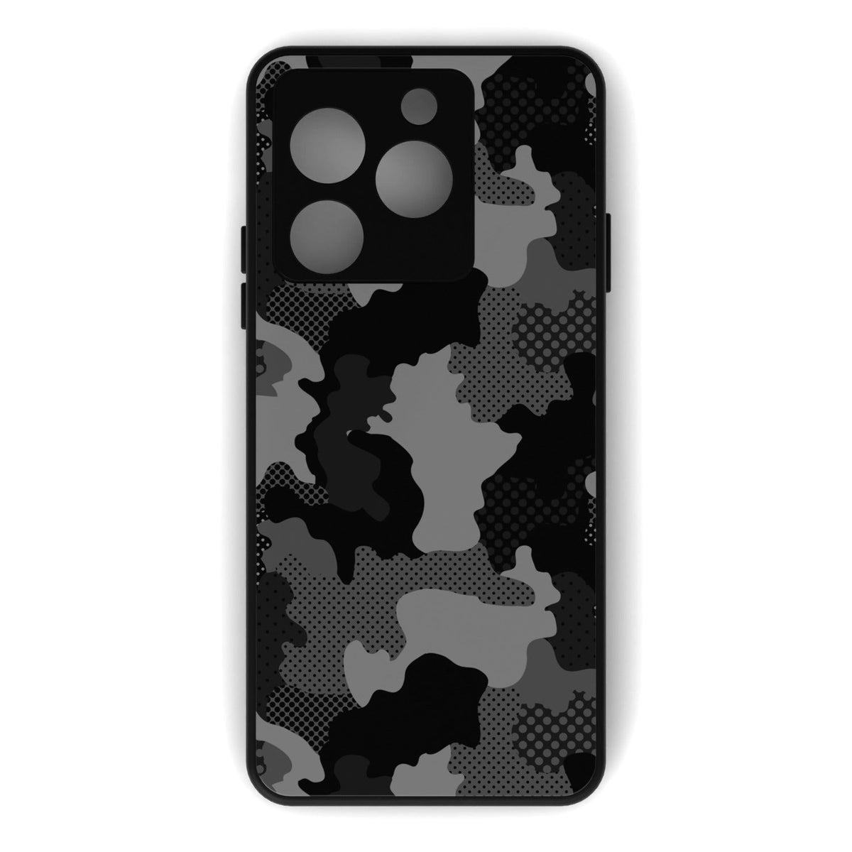 Military Black Camo printed metal phone case - flat back view