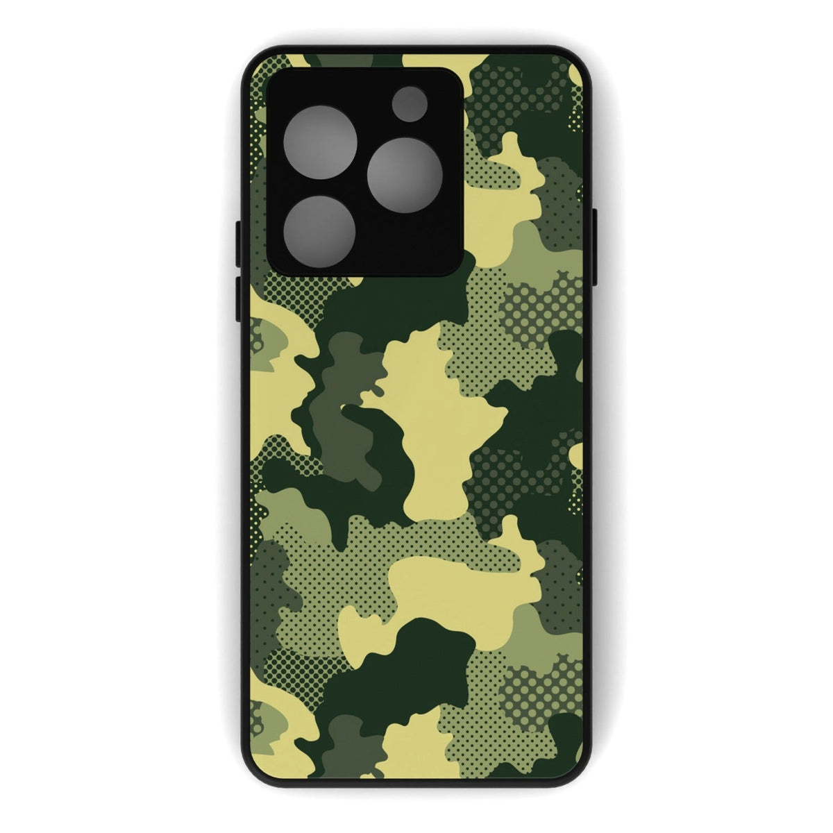 Military Green Camo printed metal phone case - flat back view