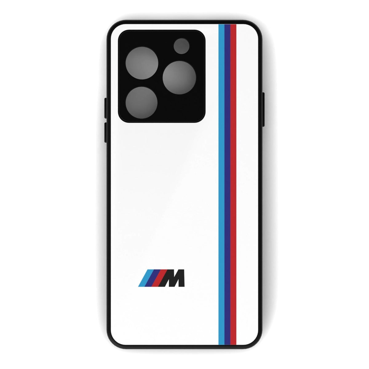 M Sport white printed metal phone case - flat back view