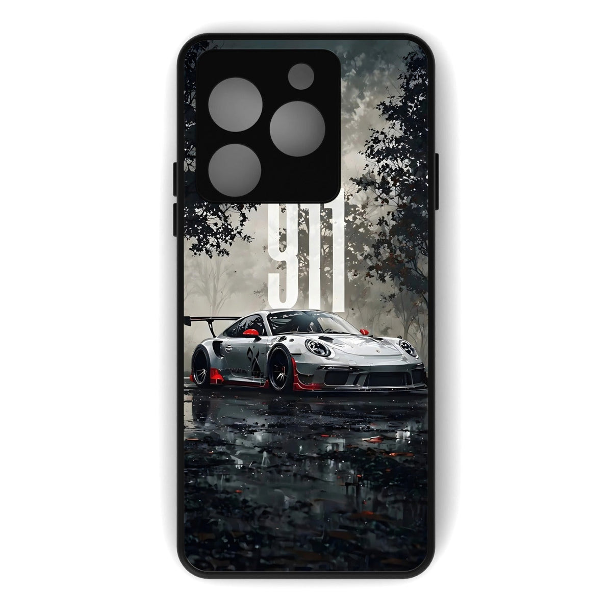 911 Stealth Drift printed metal phone case - flat back view