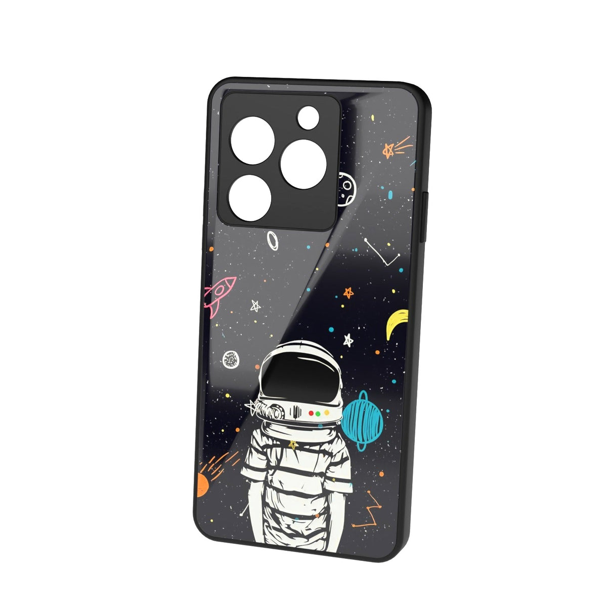 Space Boy printed metal phone case - floating back view