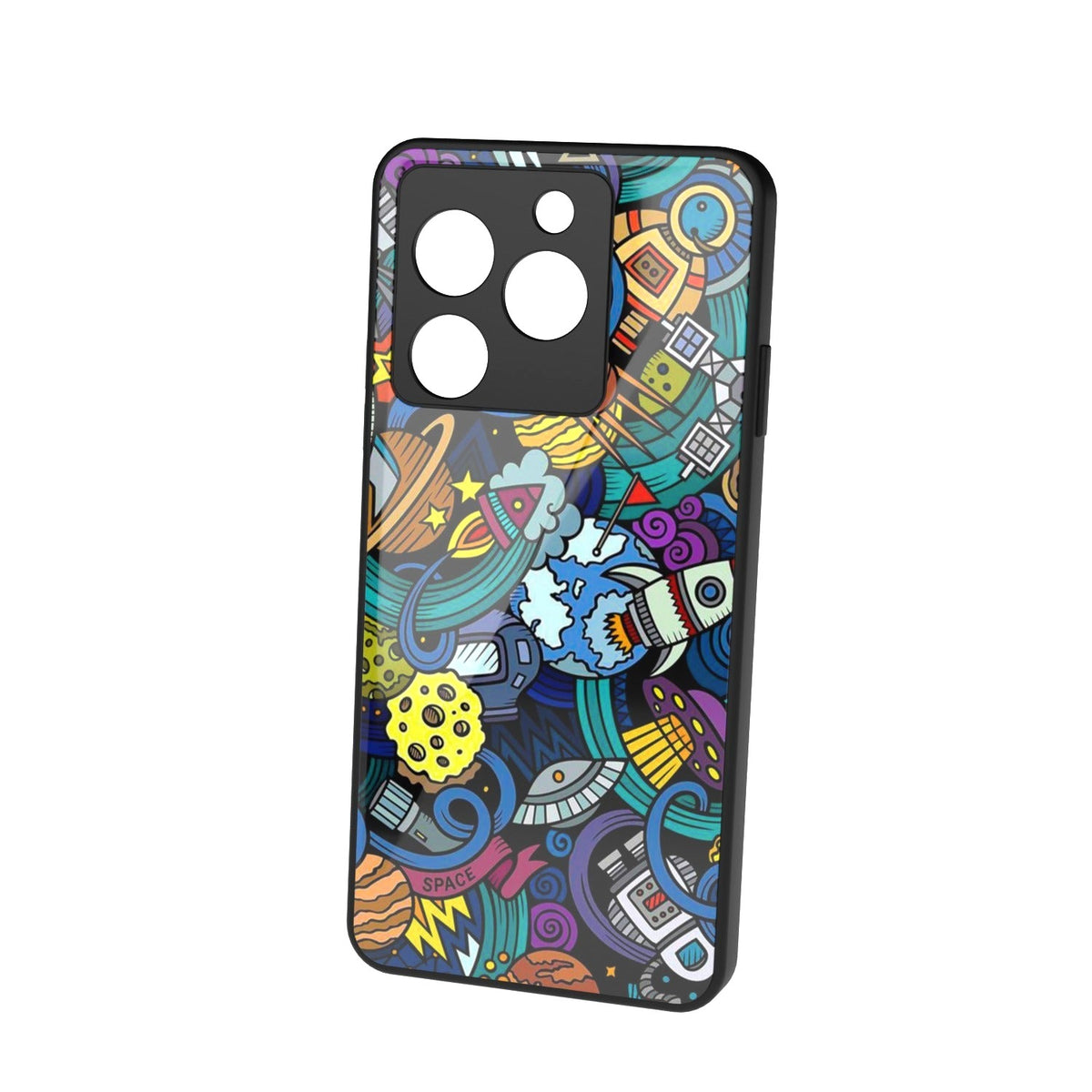 Space Doodle printed metal phone case - floating back view