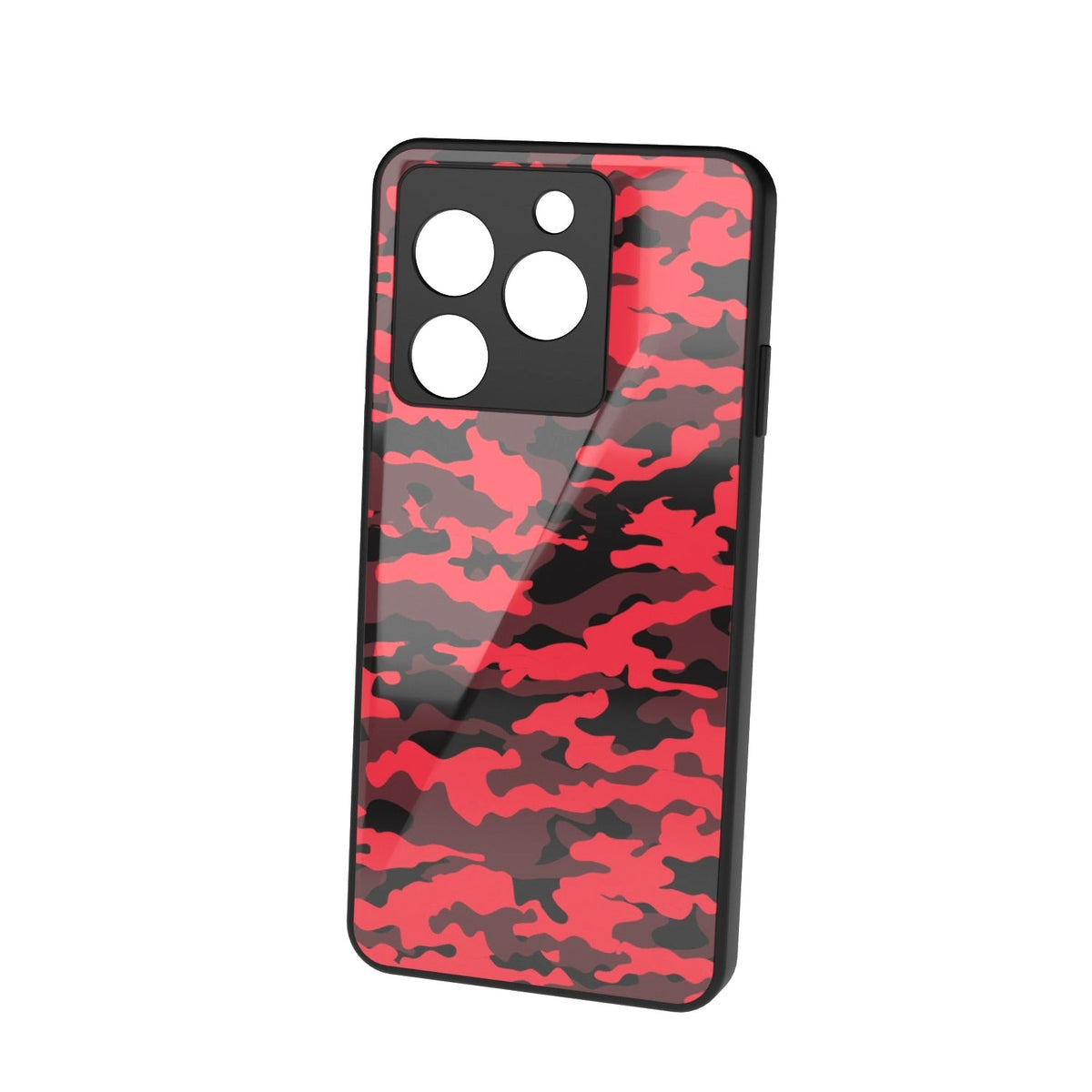 Dark Red Camo printed metal phone case - floating back view