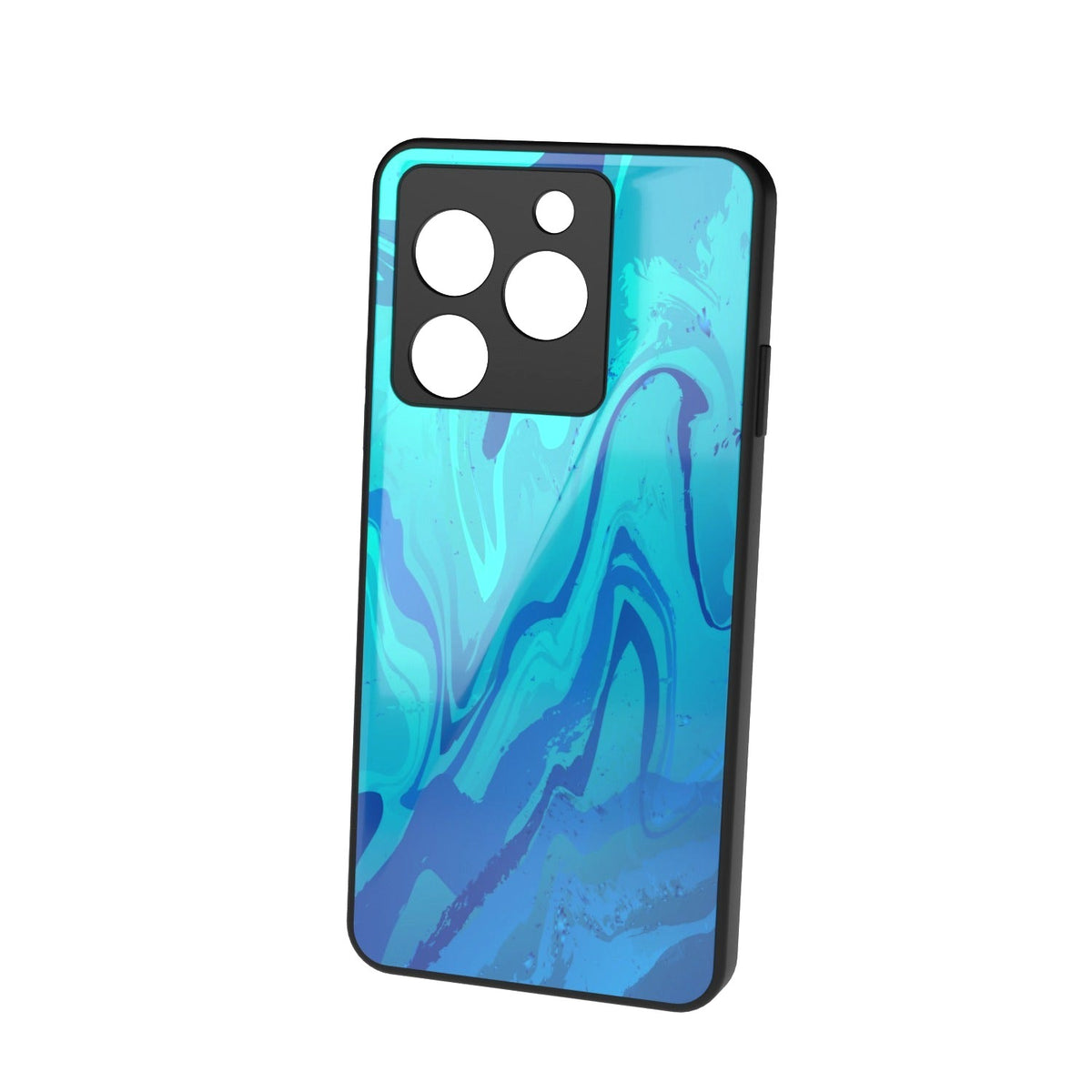 Posiden Blue printed metal phone case - floating back view