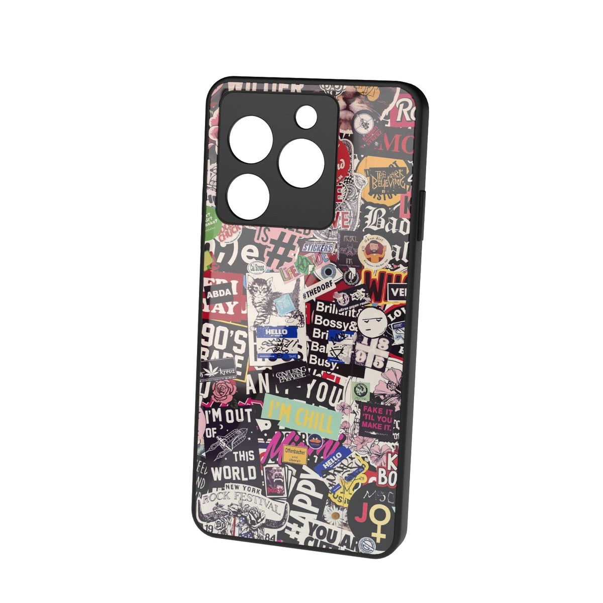 Sticker Doodle printed metal phone case - floating back view