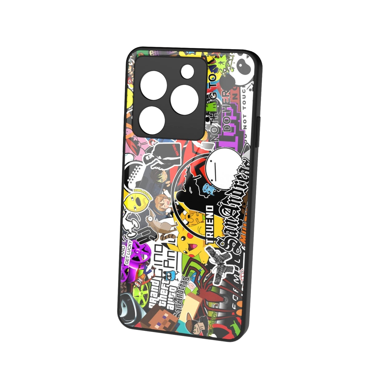 90s Doodle printed metal phone case - floating back view