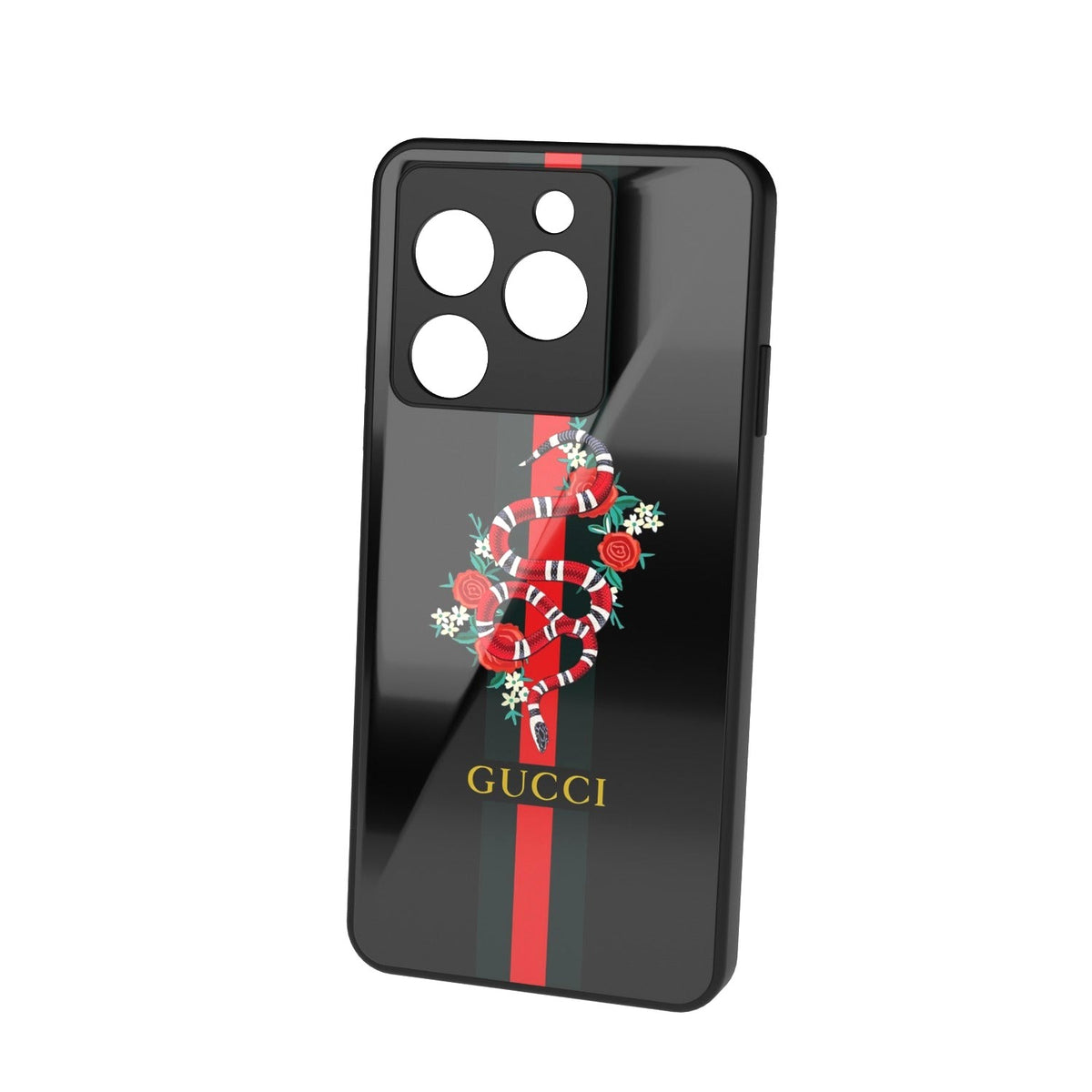 Serpent printed metal phone case - floating back view