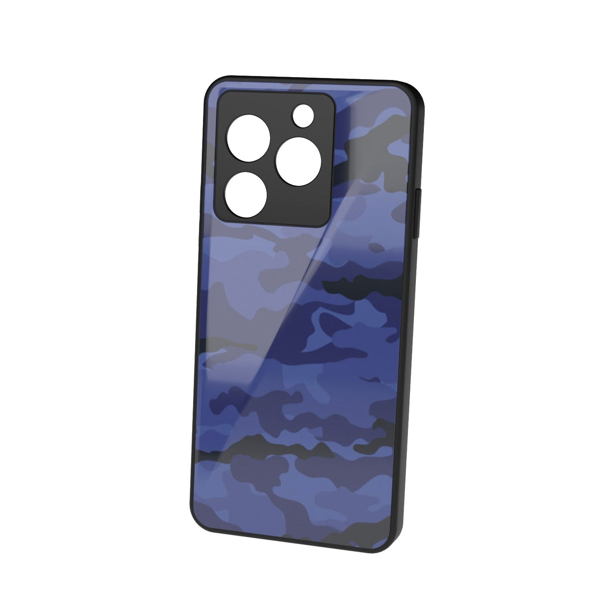 Dark Blue Camo printed metal phone case - floating back view