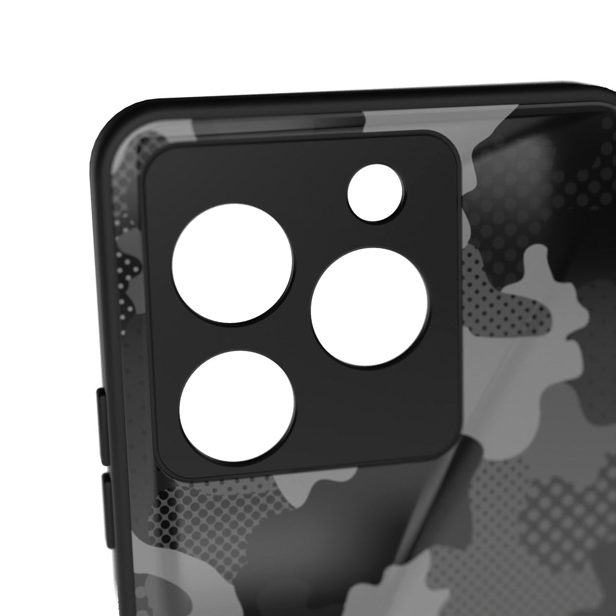 Military Black Camo printed metal phone case - camera close-up
