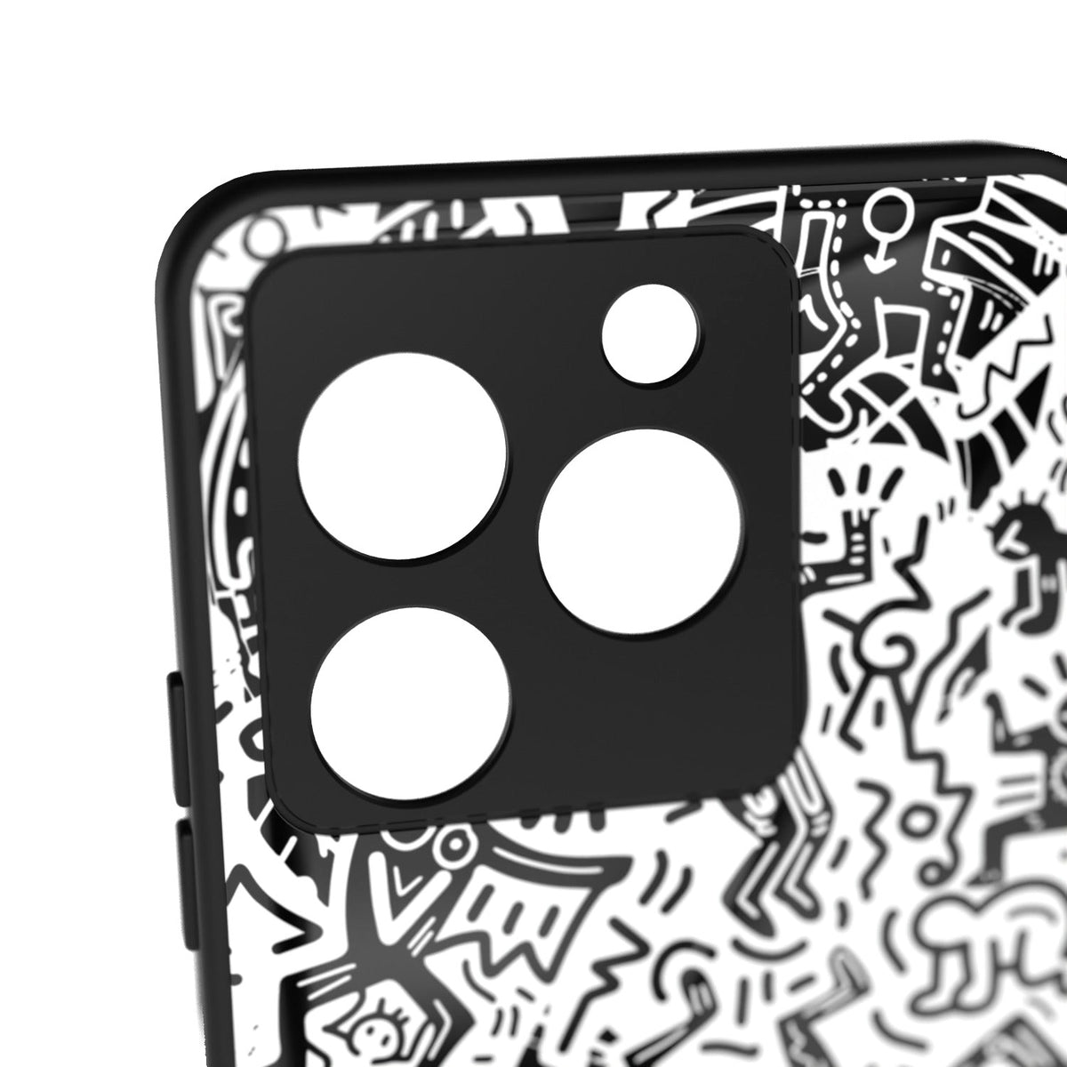 Monochromatic Psycho printed metal phone case - camera close-up