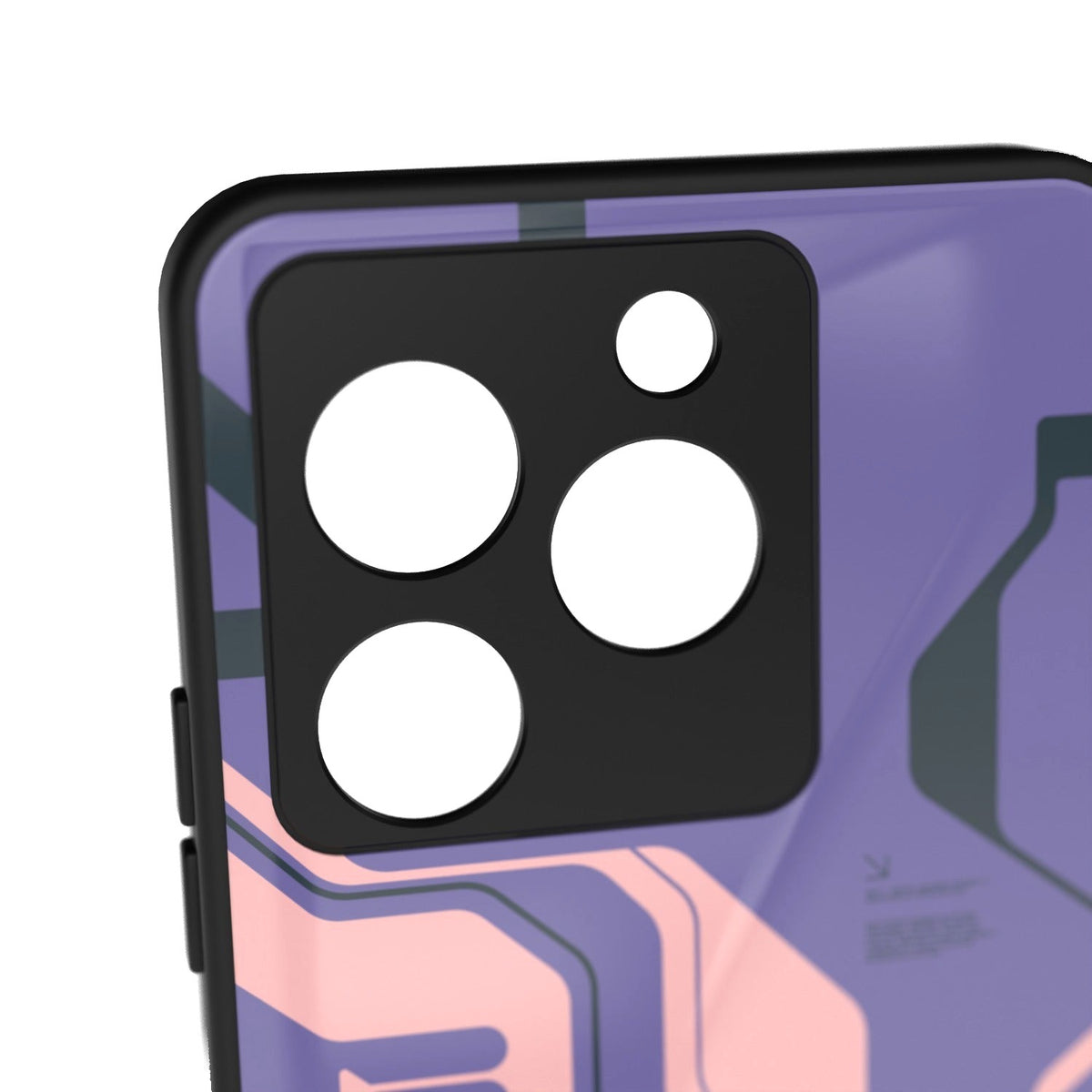 Purple Cyberpunk printed metal phone case - camera close-up