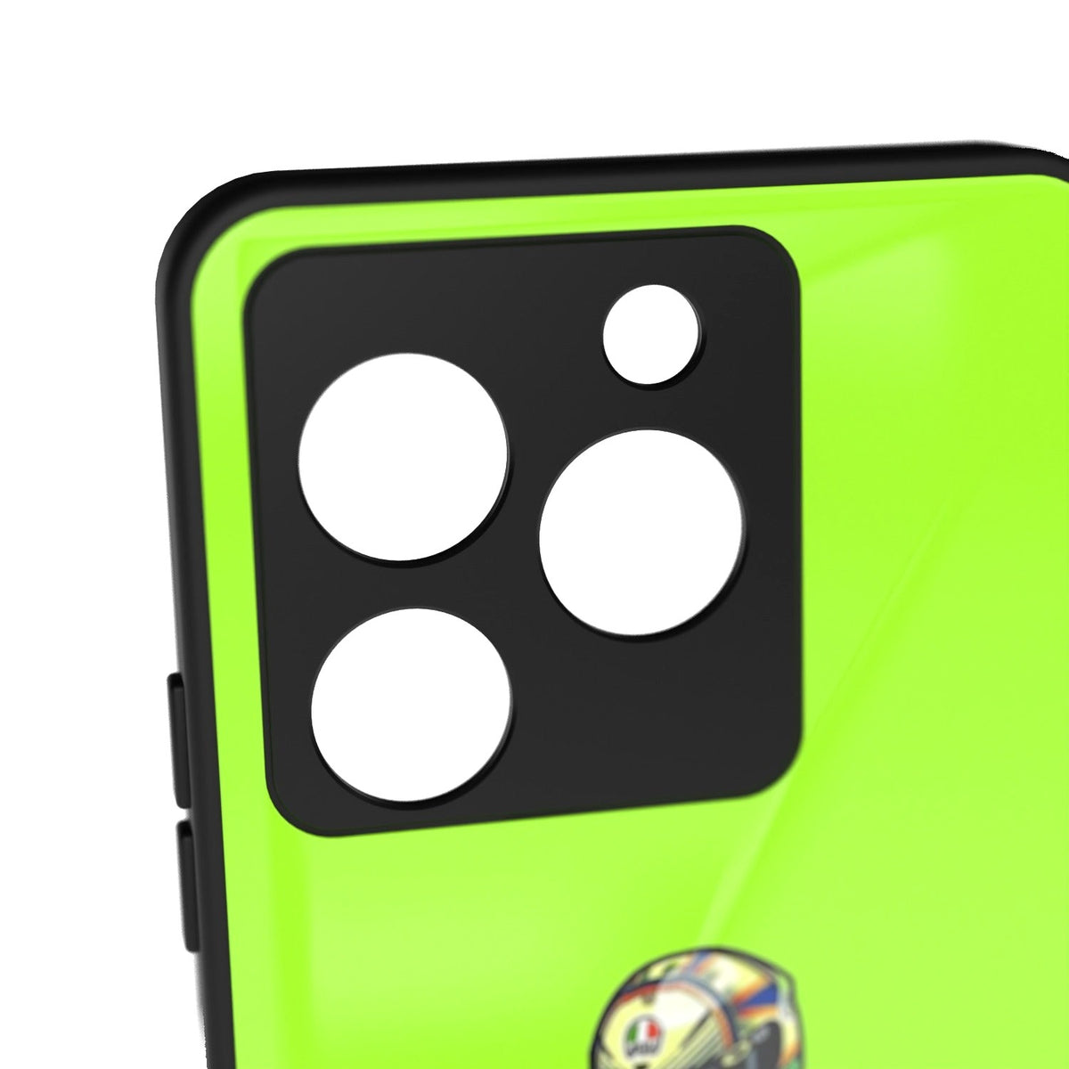 VR46 printed metal phone case - camera close-up