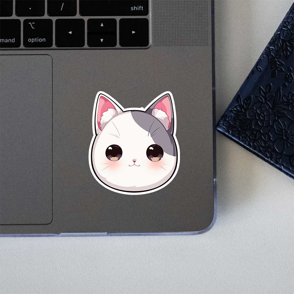 Cute Chibi White Cat Head Sticker