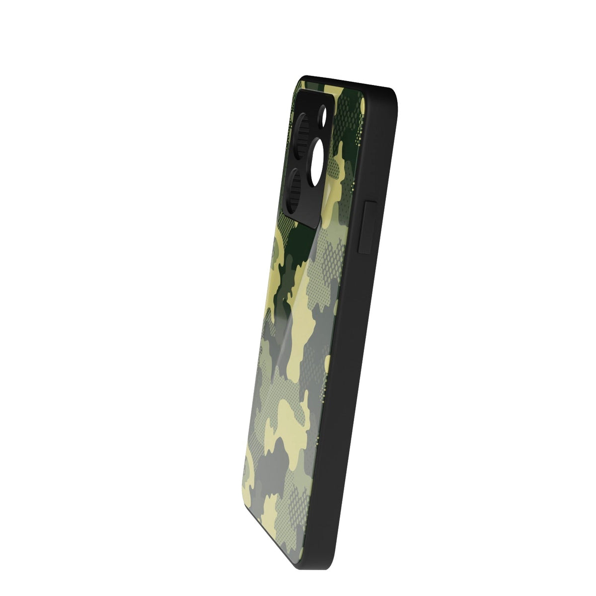 Military Green Camo printed metal phone case - side view