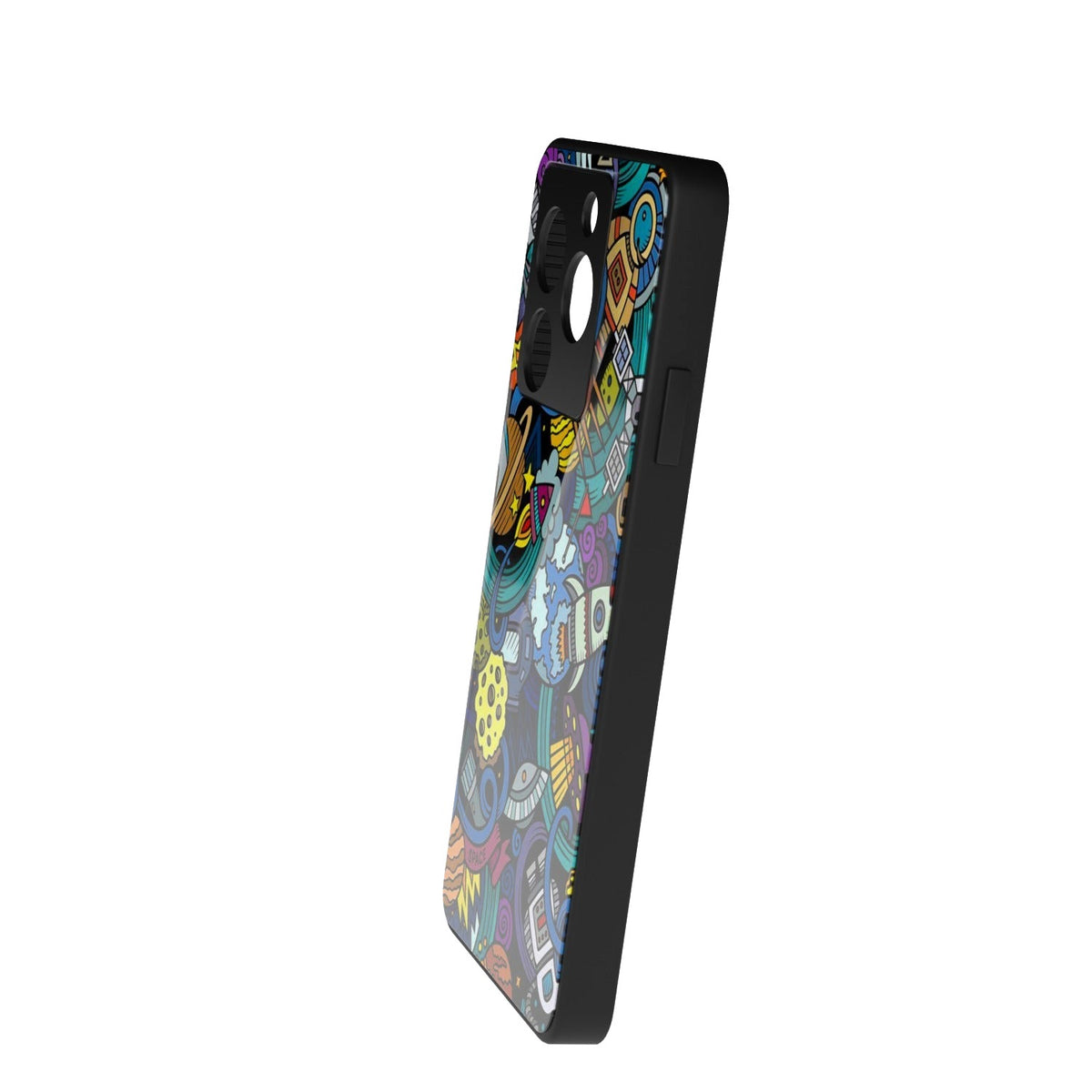 Space Doodle printed metal phone case - side view