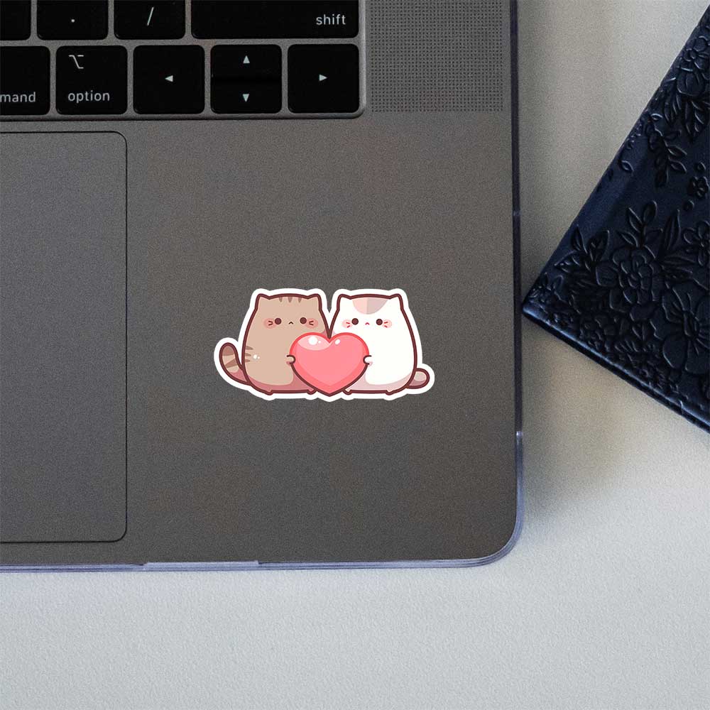 Cute Cats Holding Heart Sticker