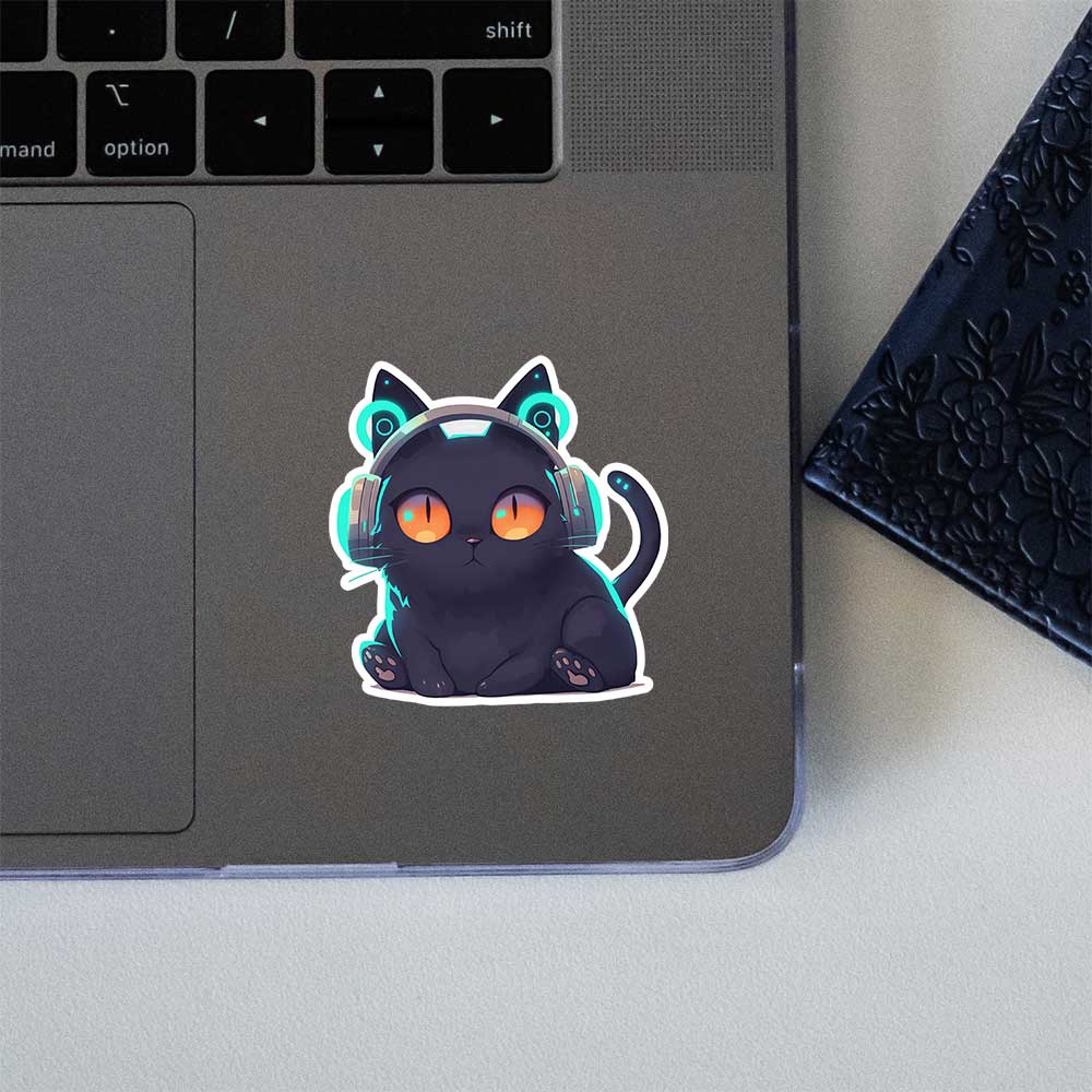 Cyberpunk Black Cat Headphones Sticker