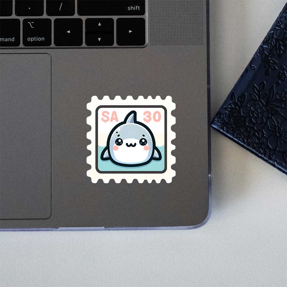 Kawaii Shark Postage Stamp Sticker