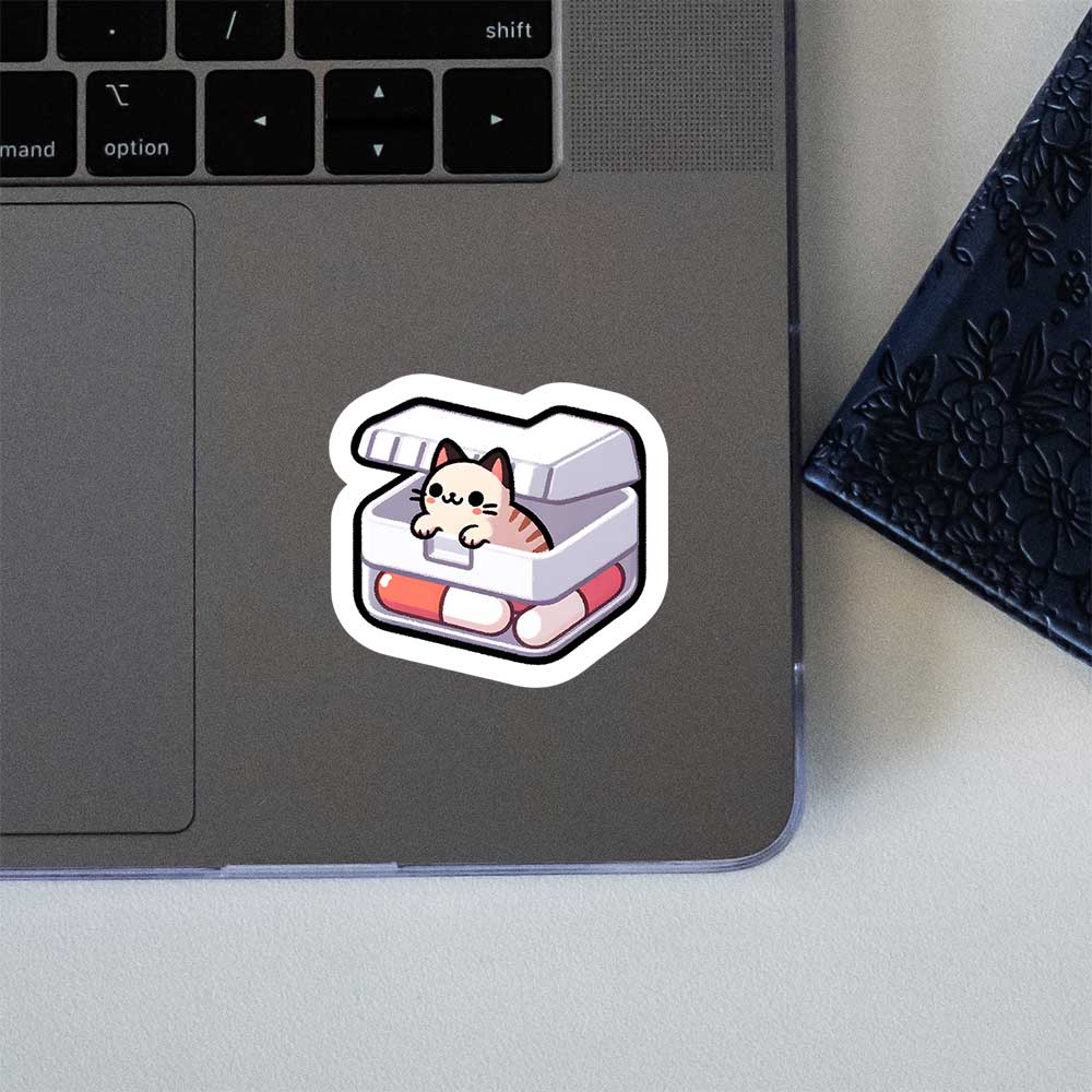 Cat In Pill Box Kawaii Sticker