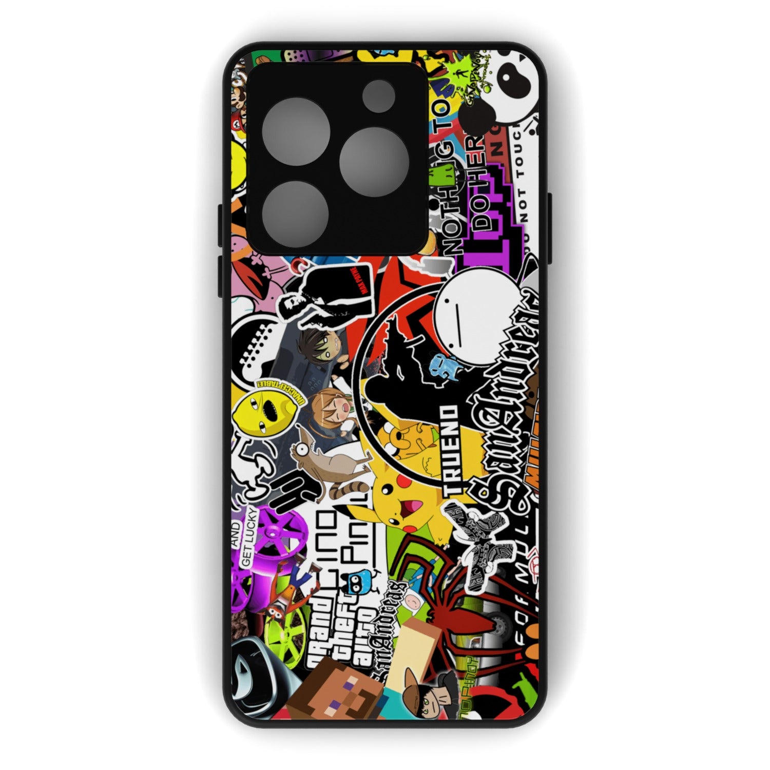 90s Doodle printed metal phone case - flat back view