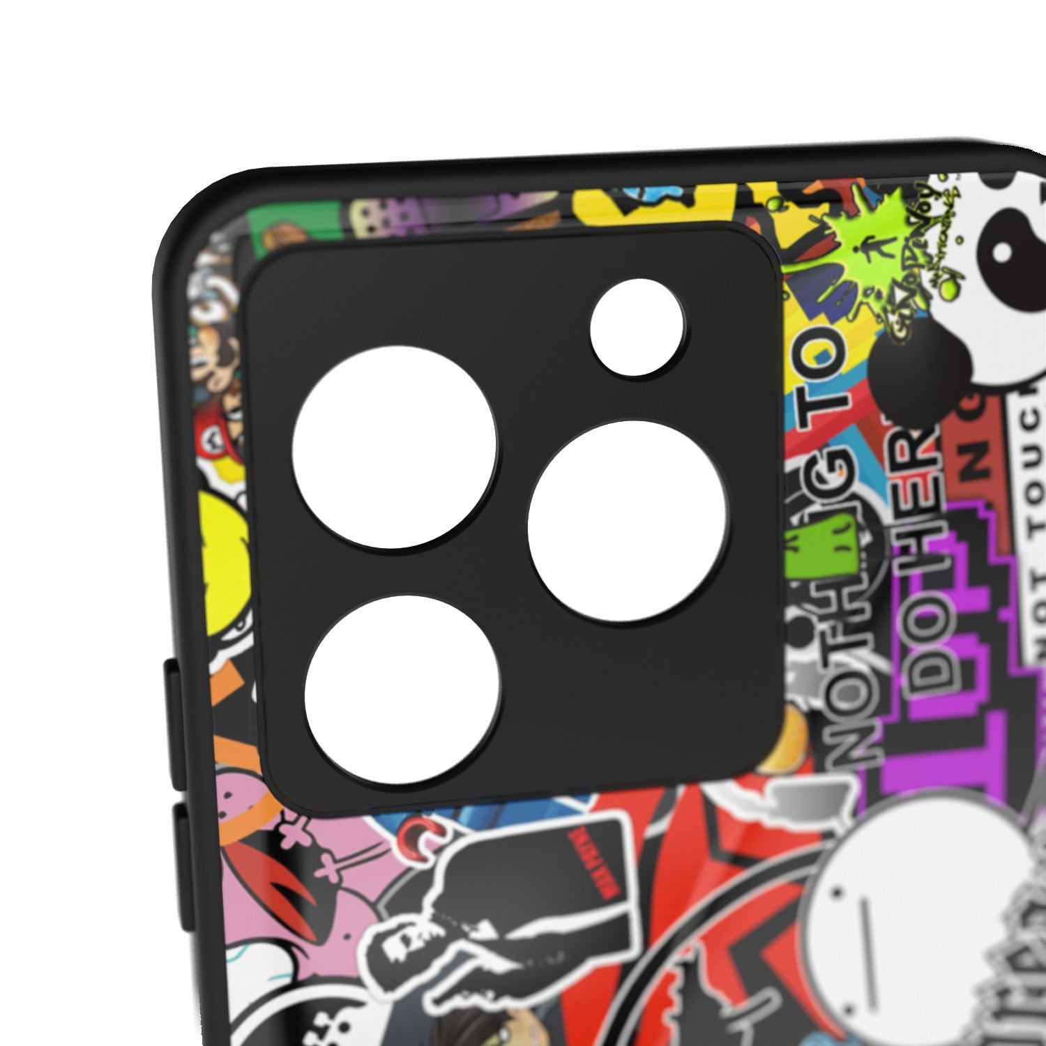 90s Doodle printed metal phone case - camera close-up