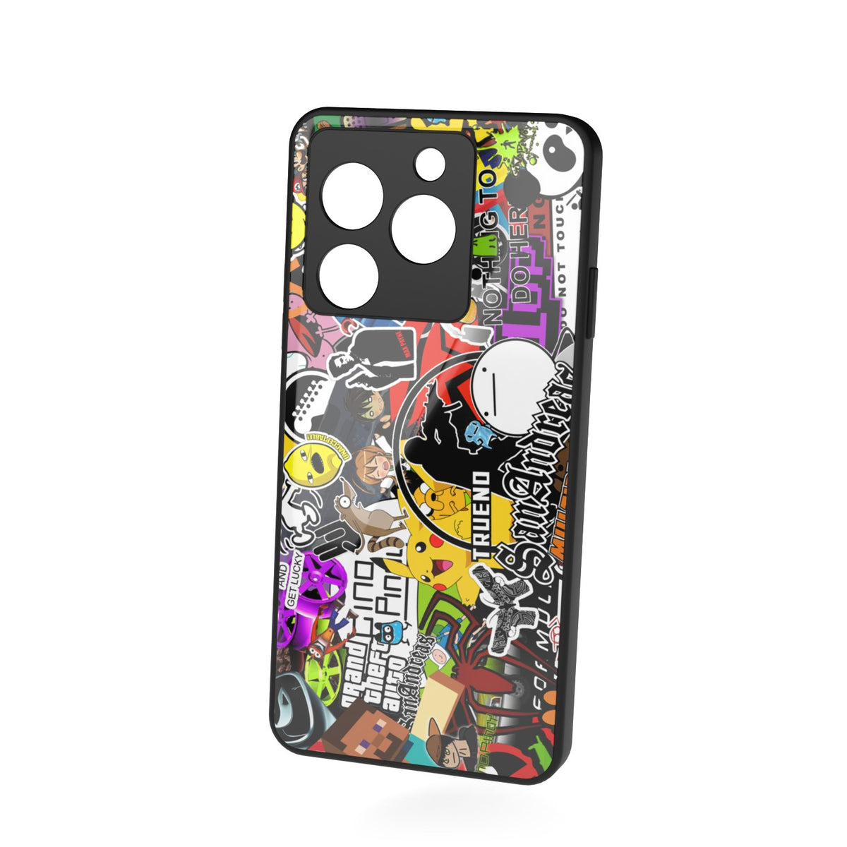 90s Doodle printed metal phone case - floating back view