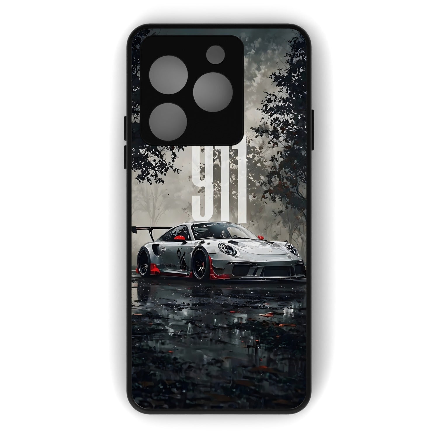 911 Stealth Drift printed metal phone case - flat back view