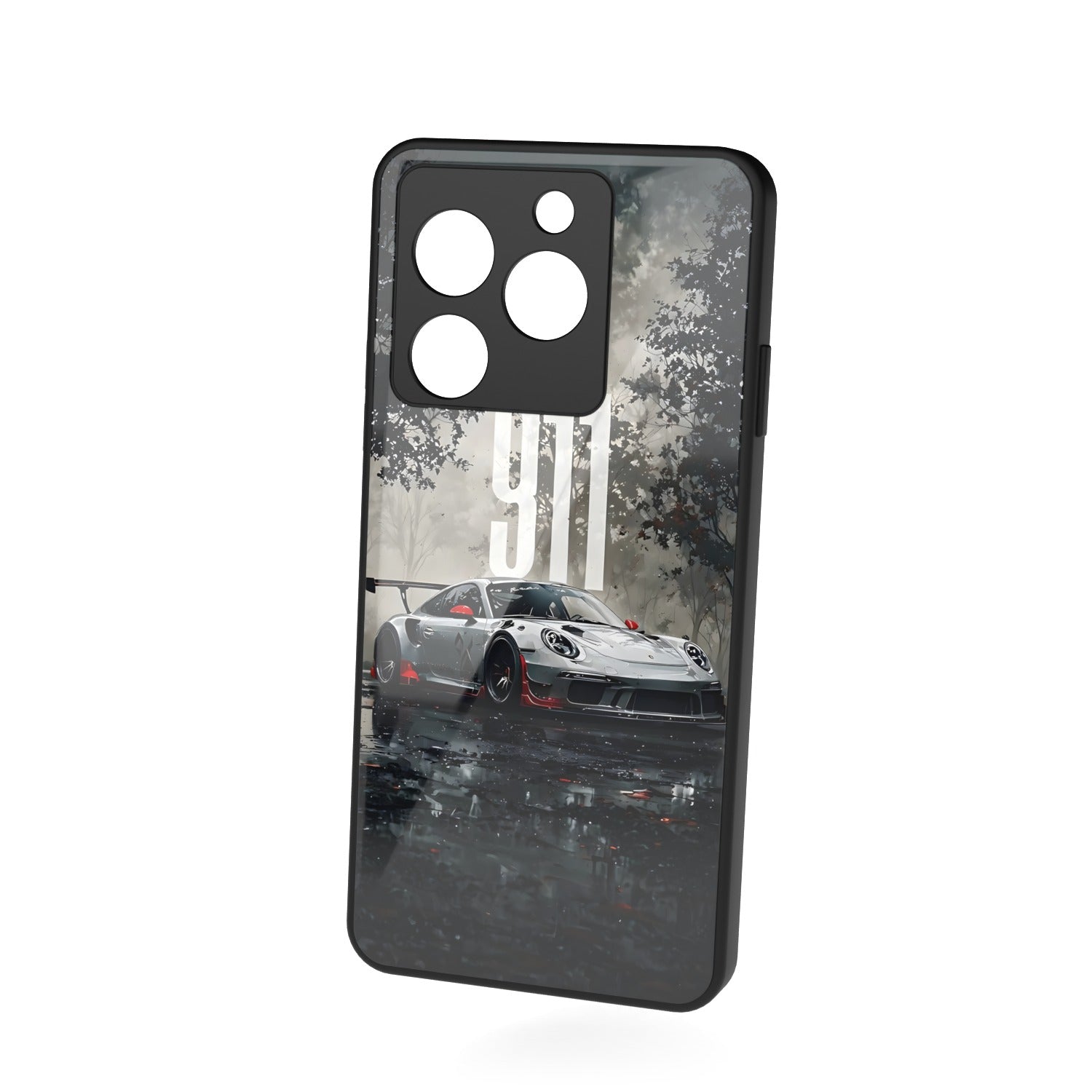 911 Stealth Drift printed metal phone case - floating back view