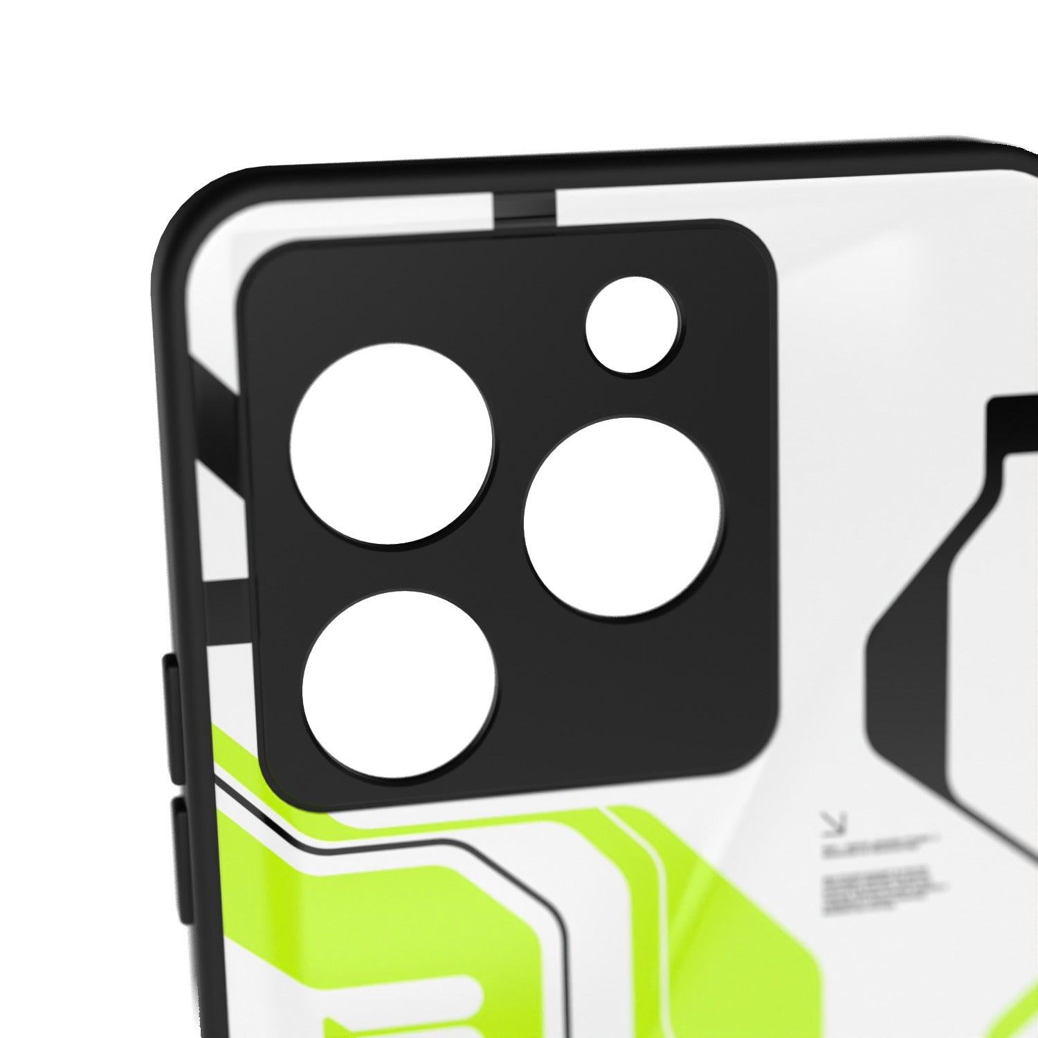 Acid Green printed metal phone case - camera close-up
