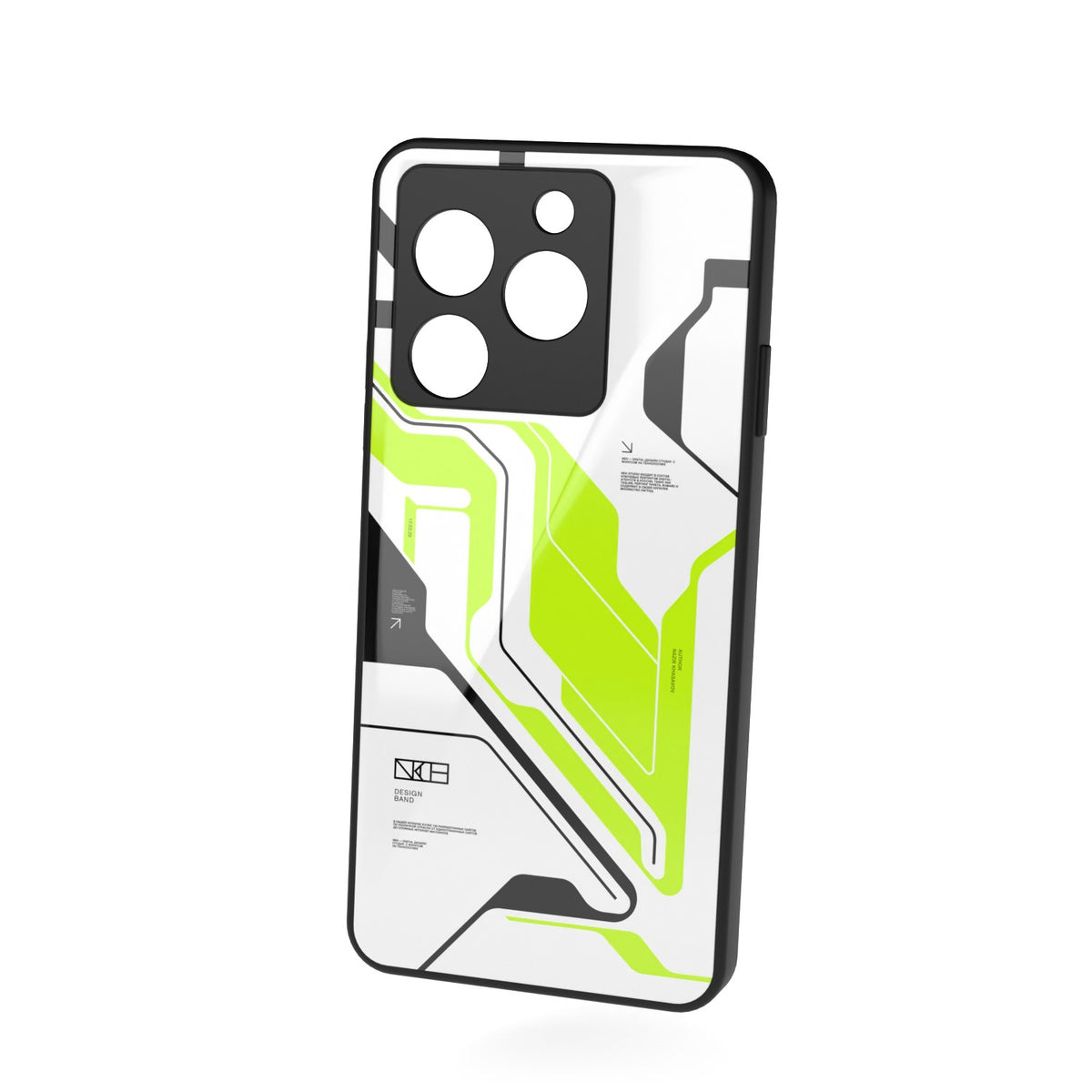 Acid Green printed metal phone case - floating back view