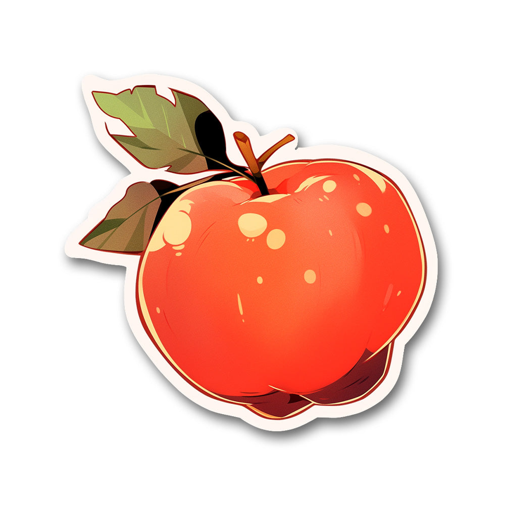 Aesthetic Red Apple With Leaves Sticker